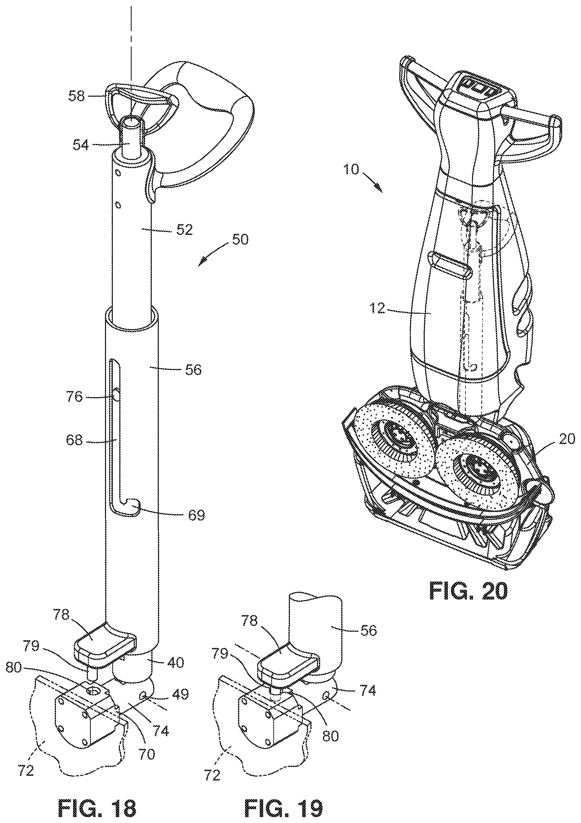 Patent US11771292 Figure 10 – Floor scrubber apparatus with releasably locking handle