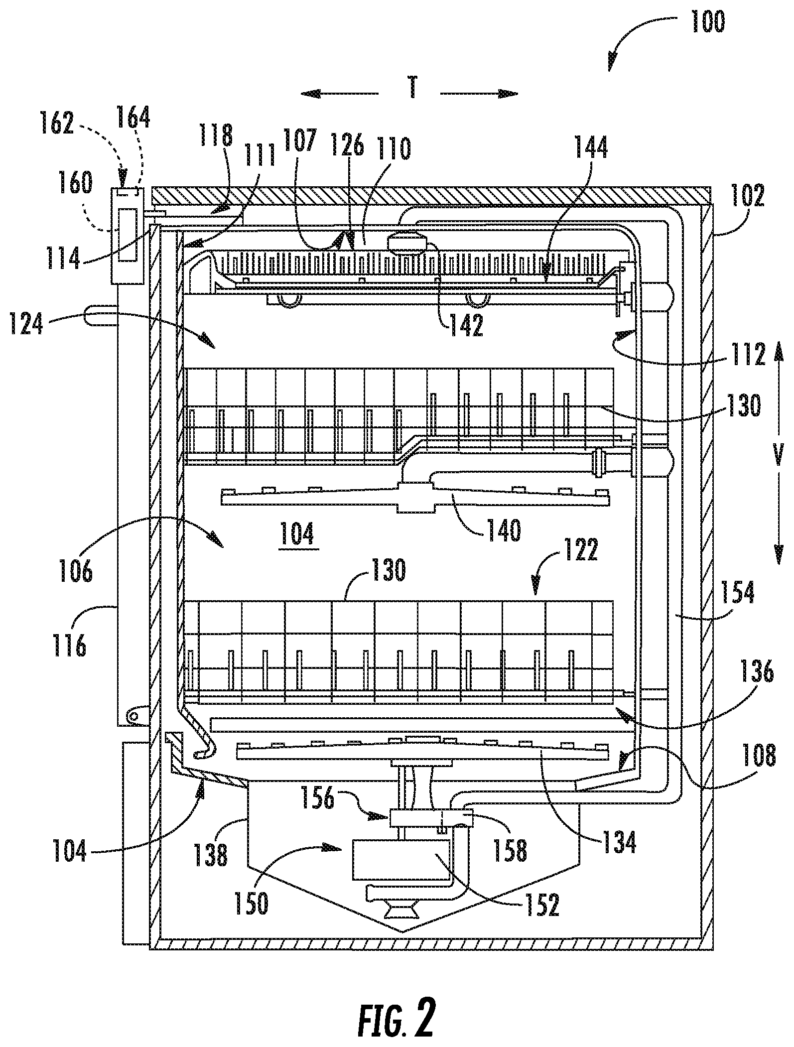 Patent US11771300 Figure 2 – Universal bracket for supporting racks in a dishwasher appliance