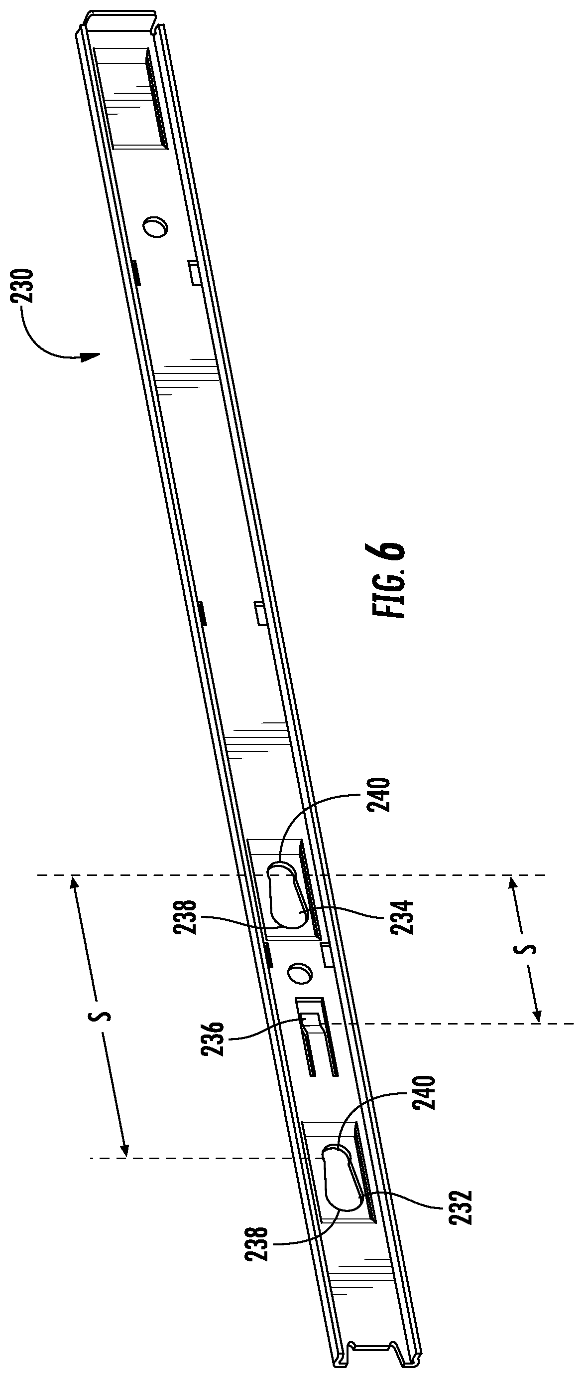 Patent US11771300 Figure 5 – Universal bracket for supporting racks in a dishwasher appliance