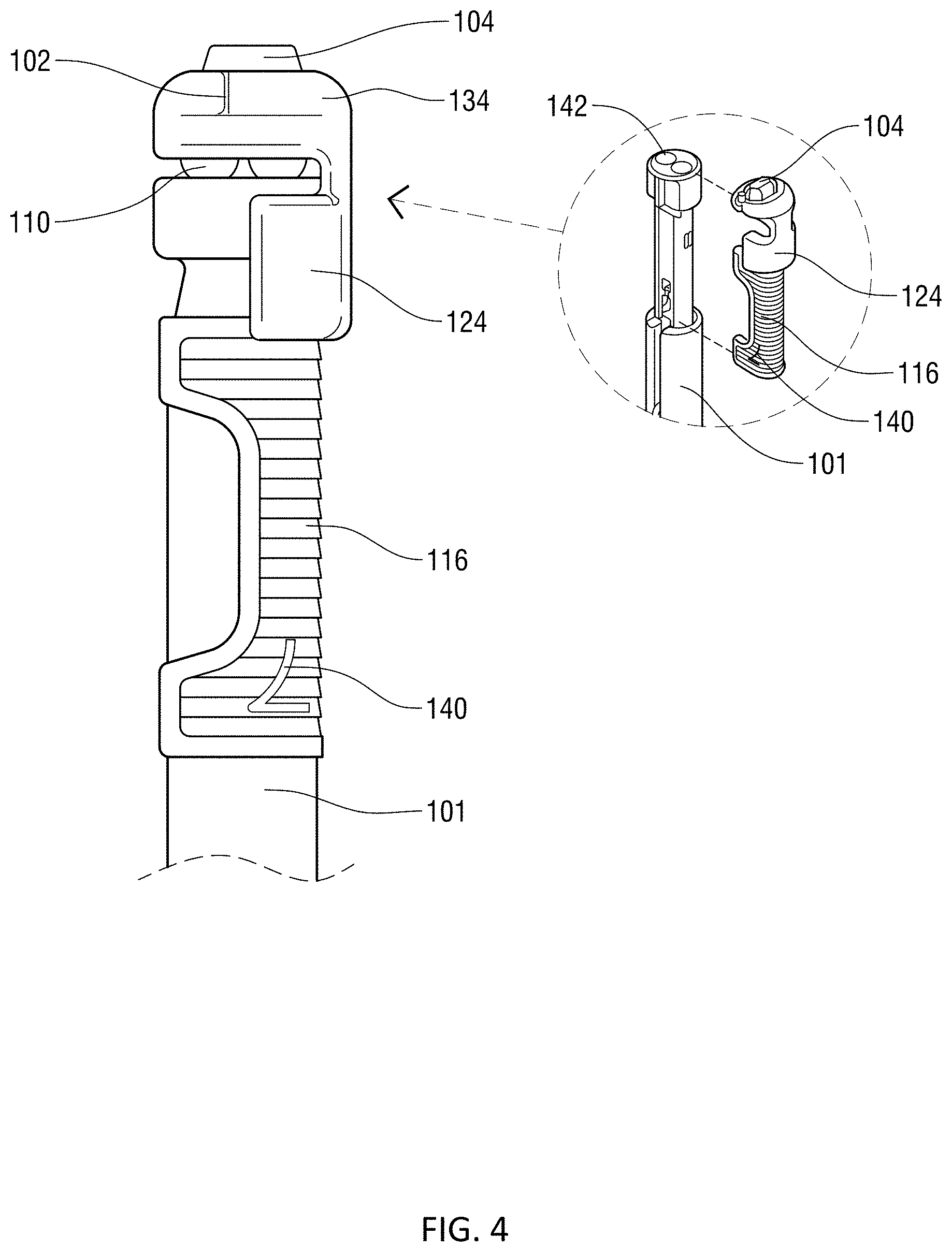 Patent US11771415 Figure 4 – Specialized knot pusher for surgical port closure and suturing devices