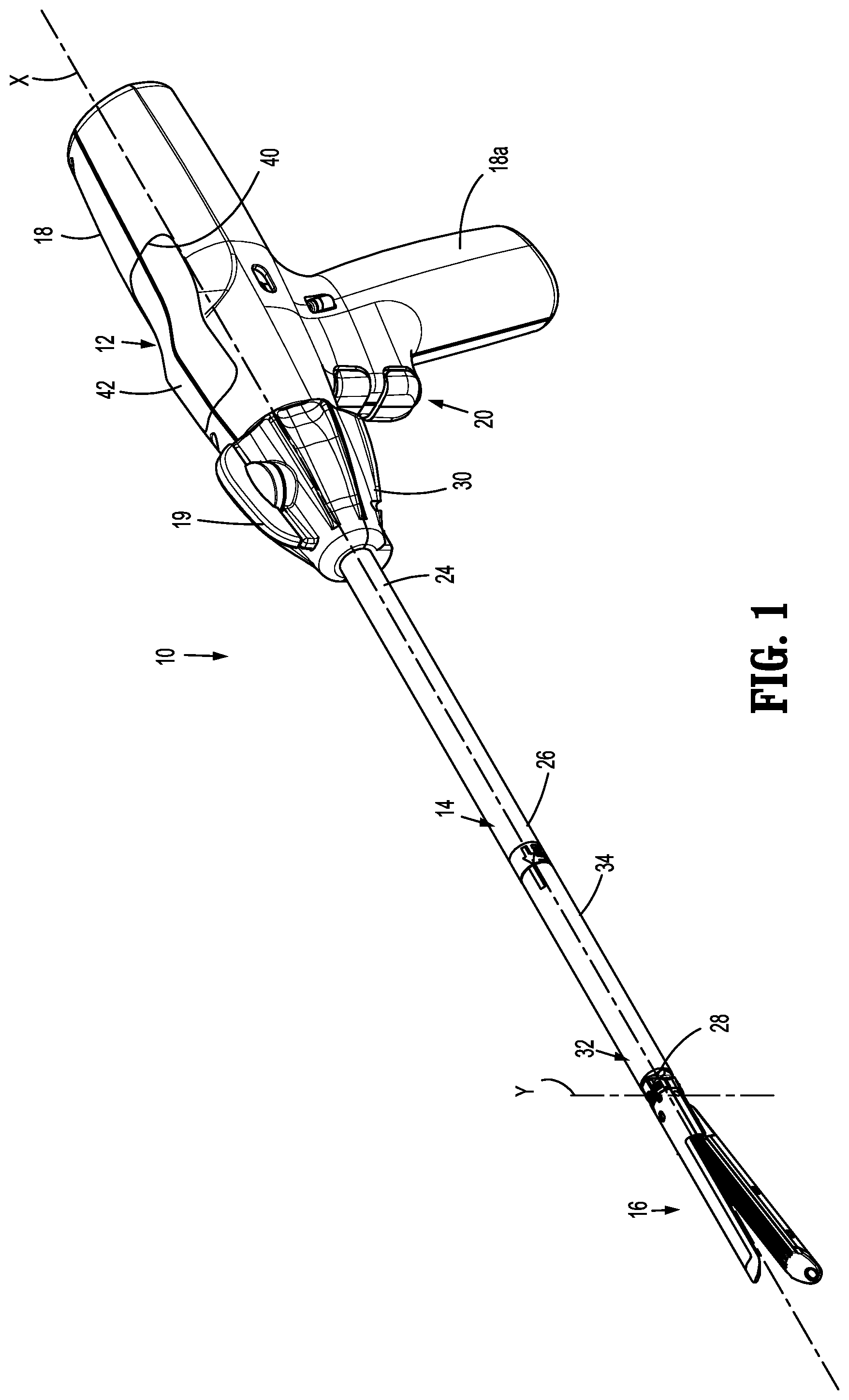 Patent US11771423 Figure 1 – Powered stapling device with manual retraction