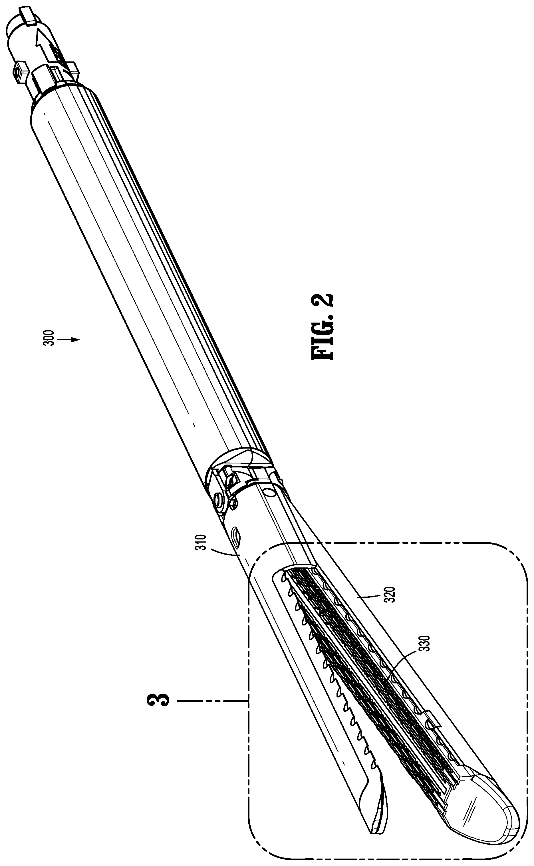 Patent US11771429 Figure 2 – Surgical stapling apparatus with tissue pockets