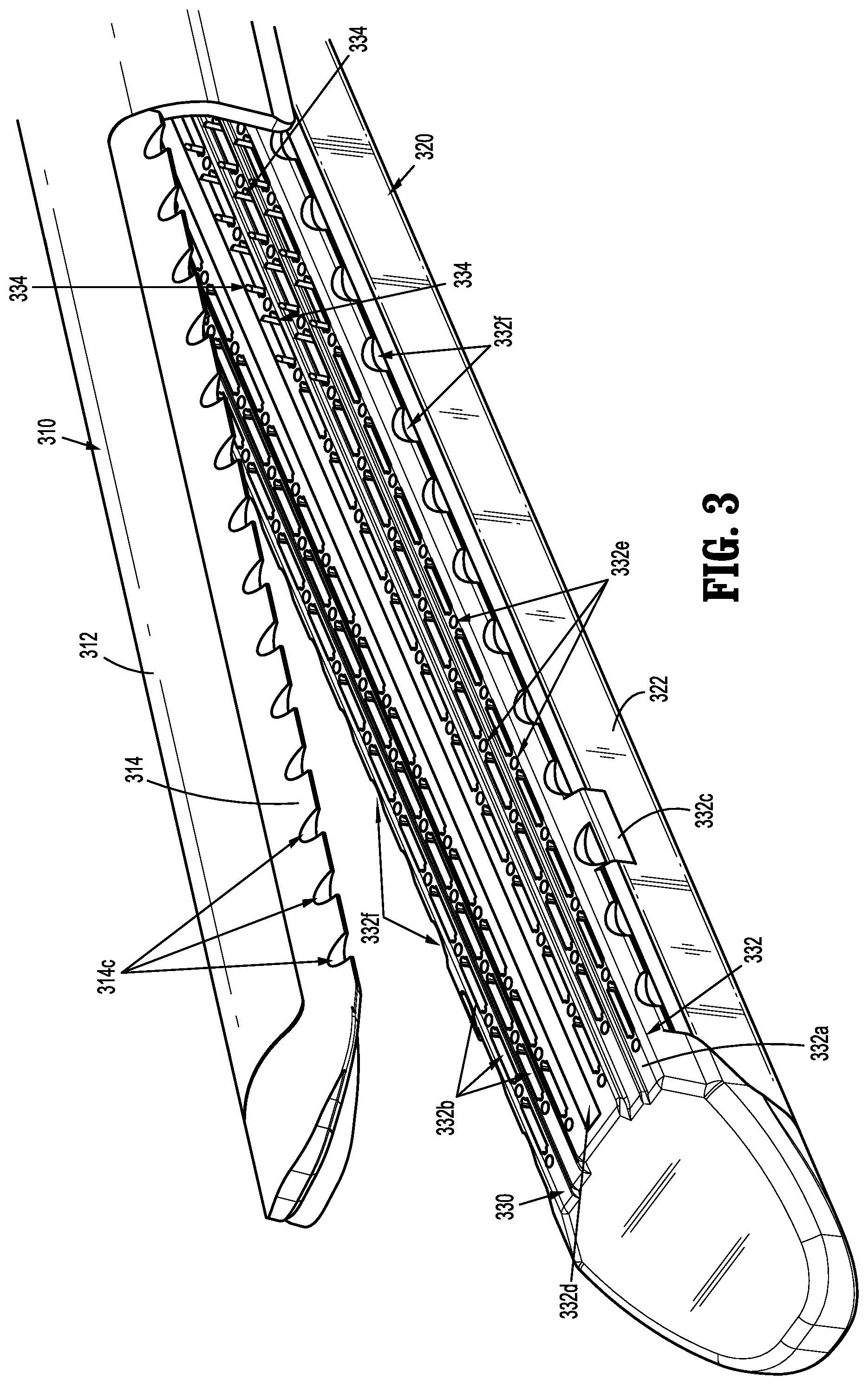 Patent US11771429 Figure 3 – Surgical stapling apparatus with tissue pockets