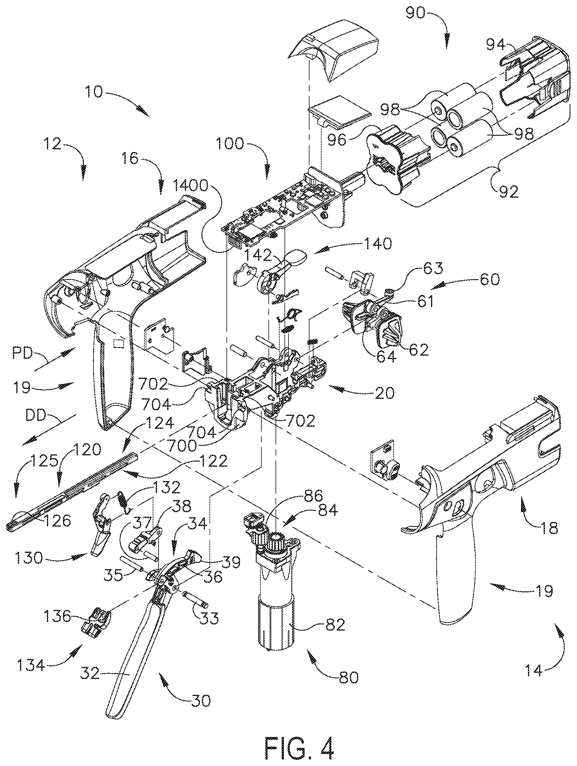 Patent US11771454 Figure 4 – Stapling assembly including a controller for monitoring a clamping laod