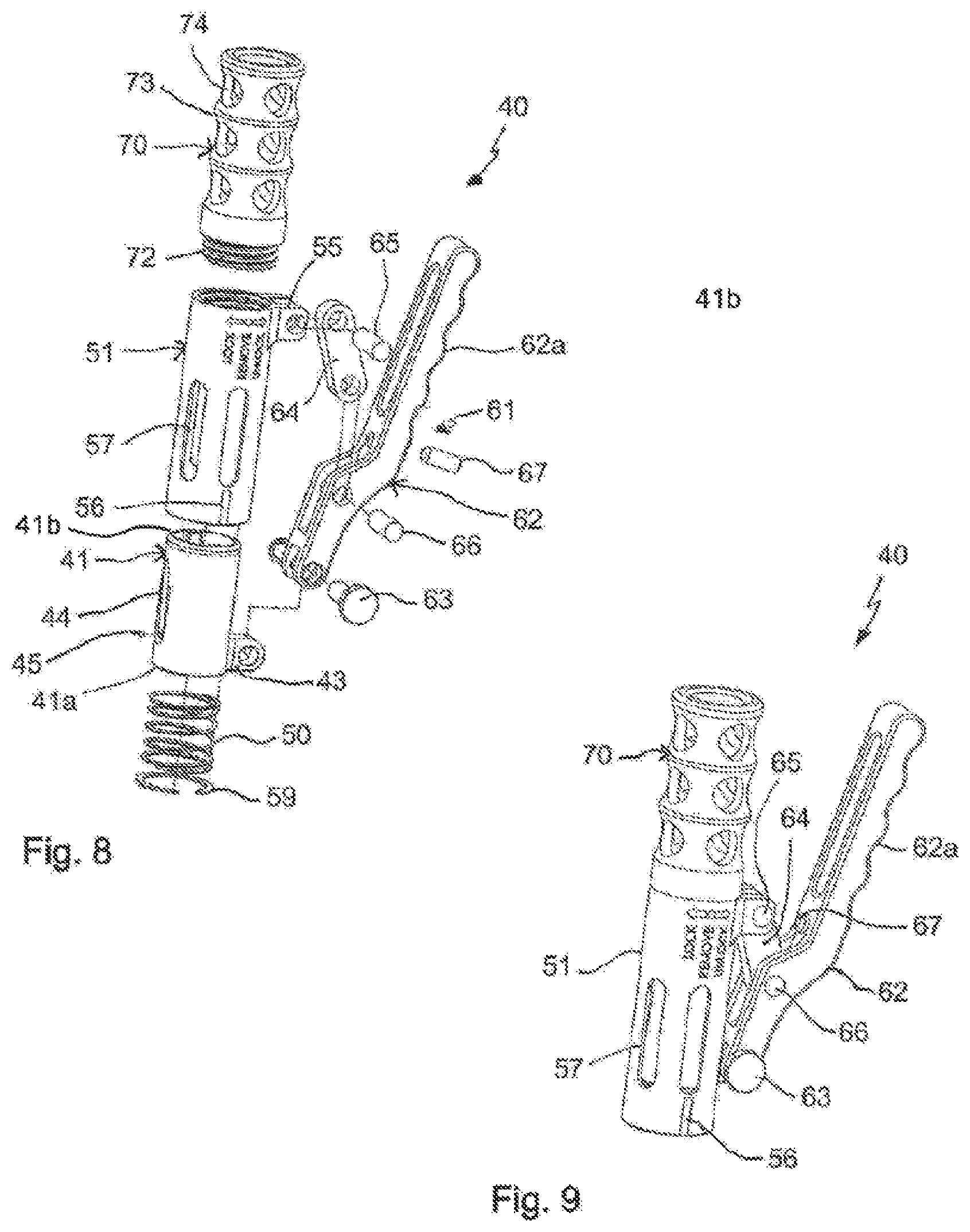 Patent US11771478 Figure 4 – Instrument for locking and unlocking a head of a bone anchor in a polyaxial bone anchoring device