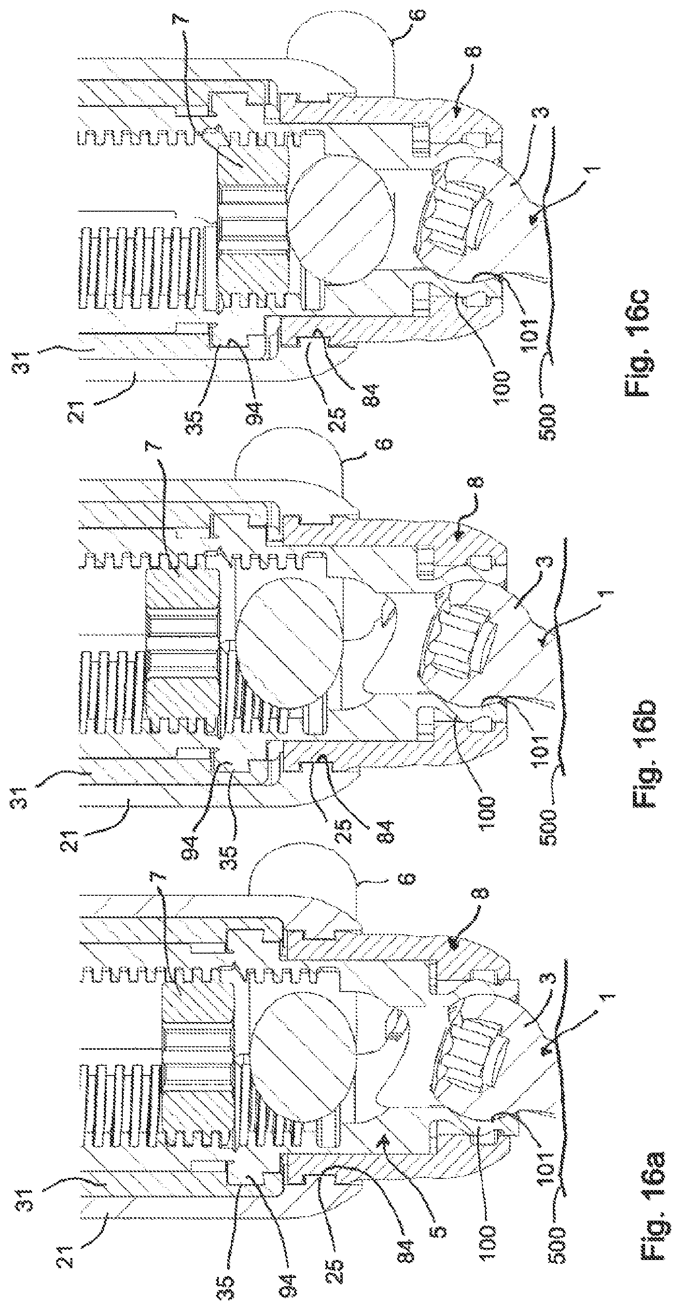 Patent US11771478 Figure 8 – Instrument for locking and unlocking a head of a bone anchor in a polyaxial bone anchoring device