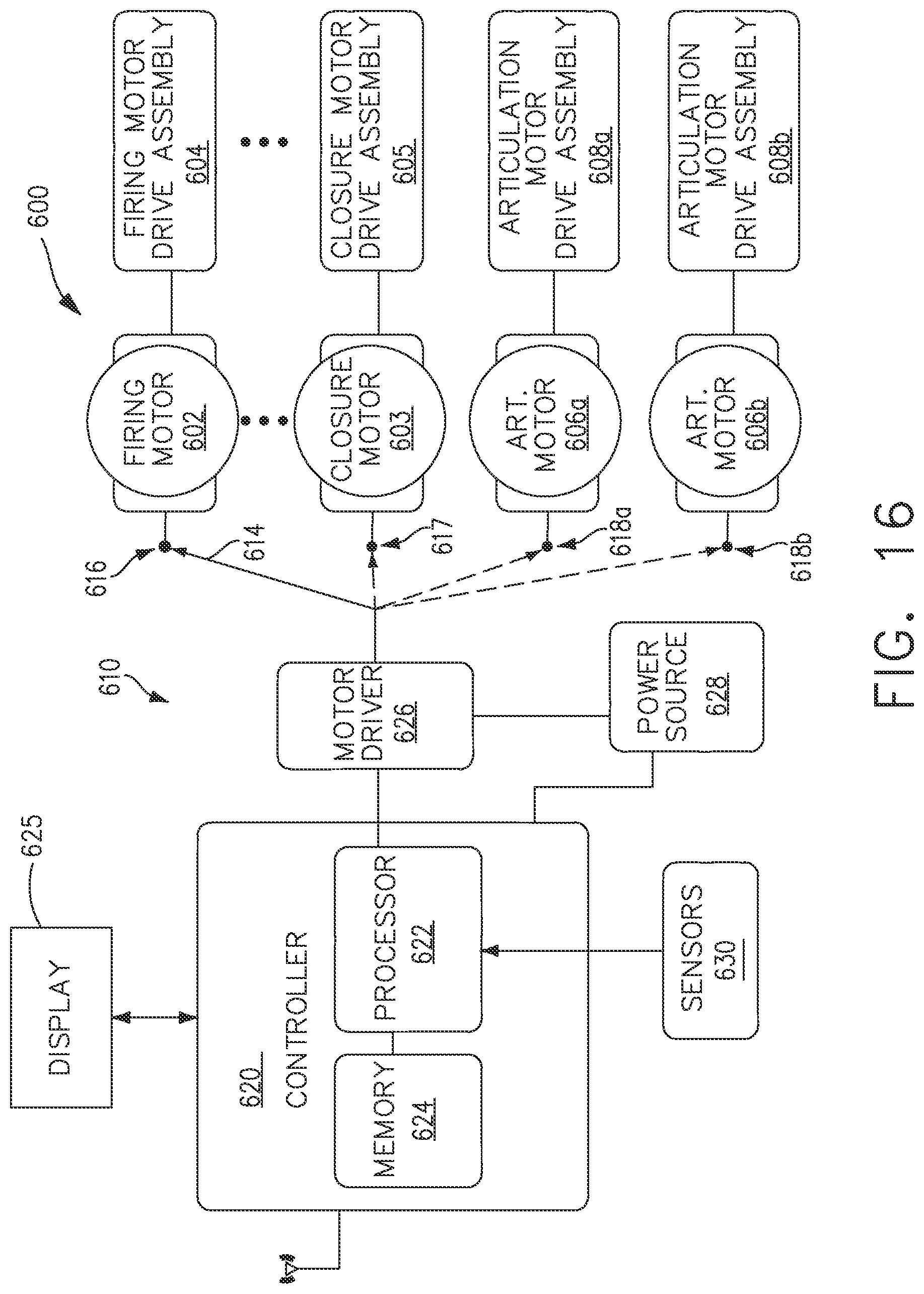 Patent US11771487 Figure 13 – Mechanisms for controlling different electromechanical systems of an electrosurgical instrument