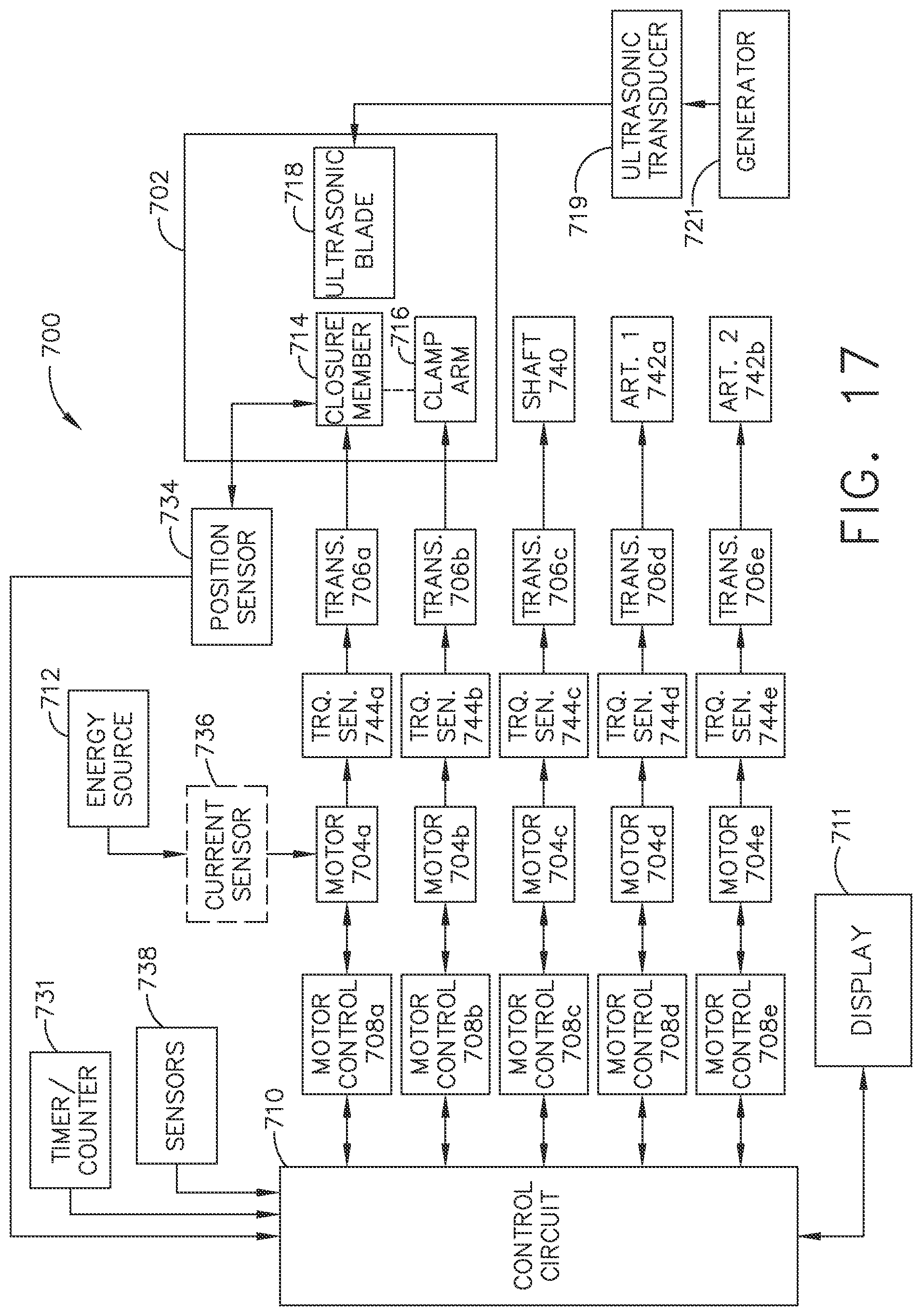 Patent US11771487 Figure 14 – Mechanisms for controlling different electromechanical systems of an electrosurgical instrument