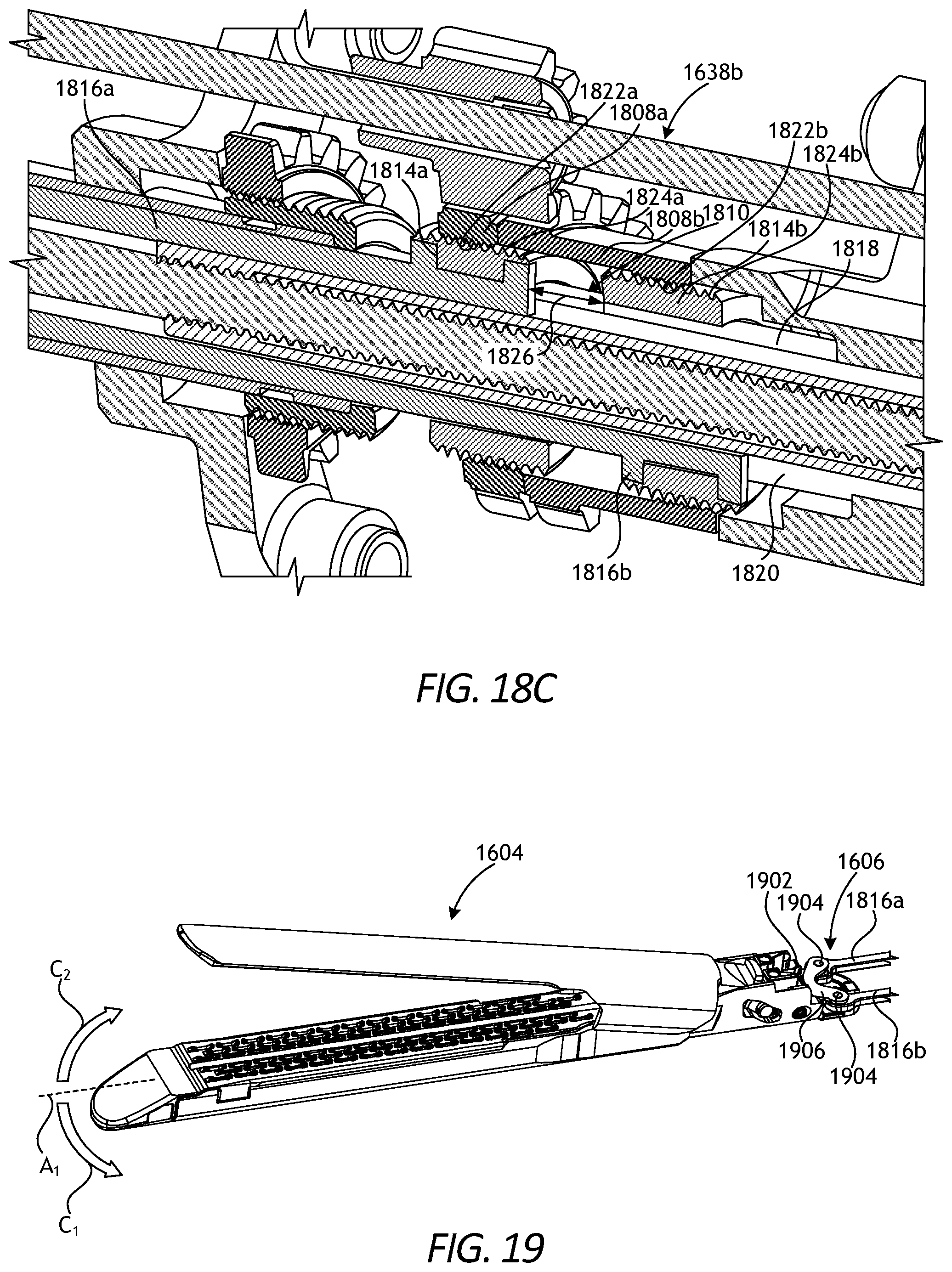 Patent US11771509 Figure 18 – Translating robotic surgical tools with integrated firing mechanisms
