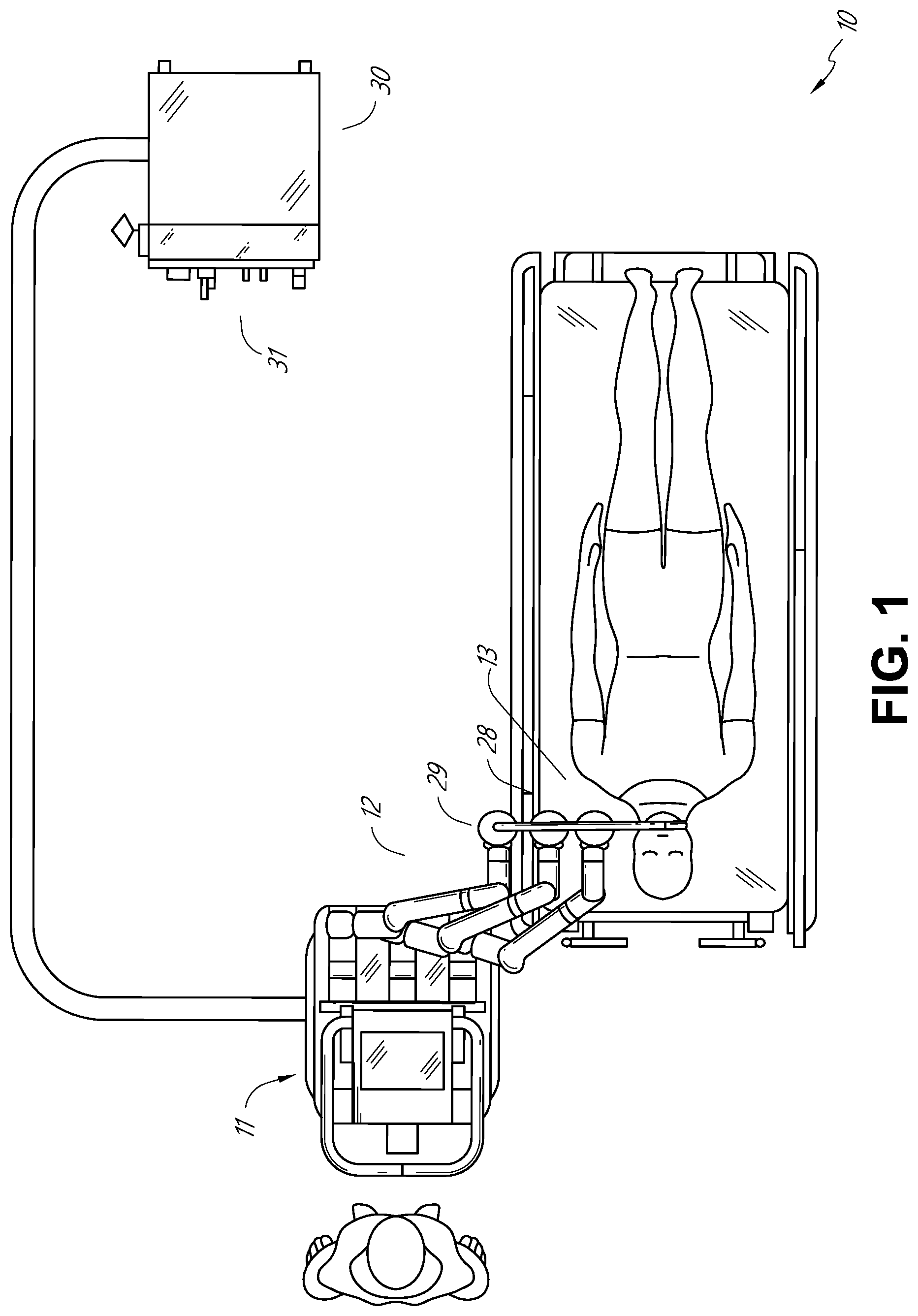 Patent US11771510 Figure 1 – Systems and methods for kinematic optimization with shared robotic degrees-of-freedom