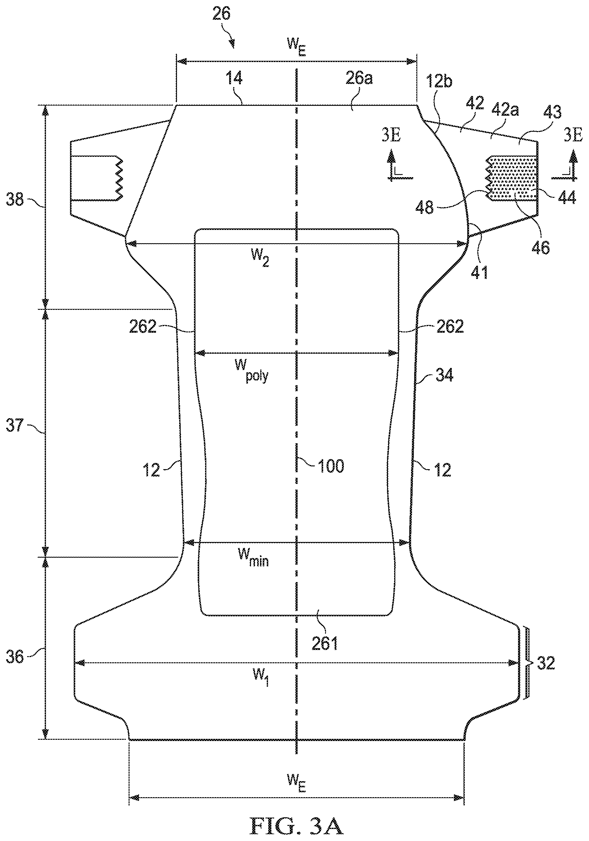 Patent US11771601 Figure 4 – Absorbent article with elasticized region
