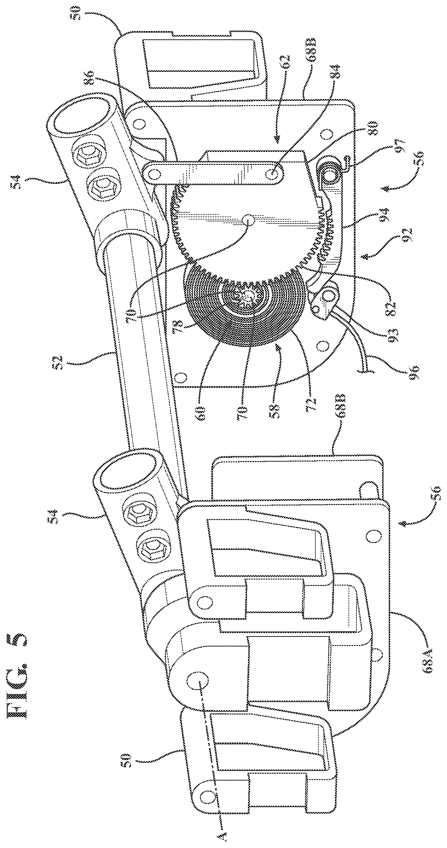 Patent US11771607 Figure 6 – Patient support apparatus with deck section actuator