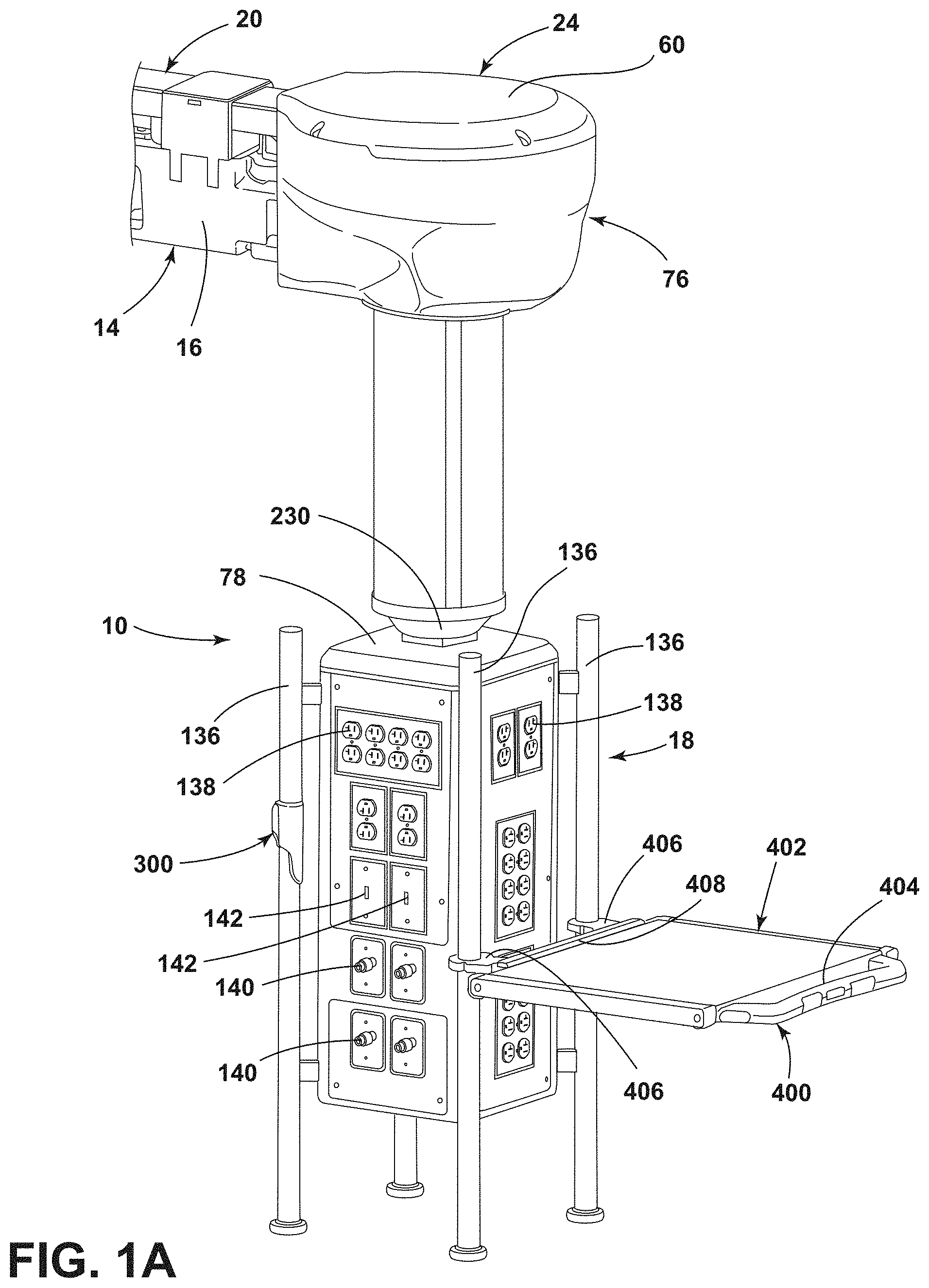 Patent US11771611 Figure 1 – Vertically adjustable boom head and cable management therefor