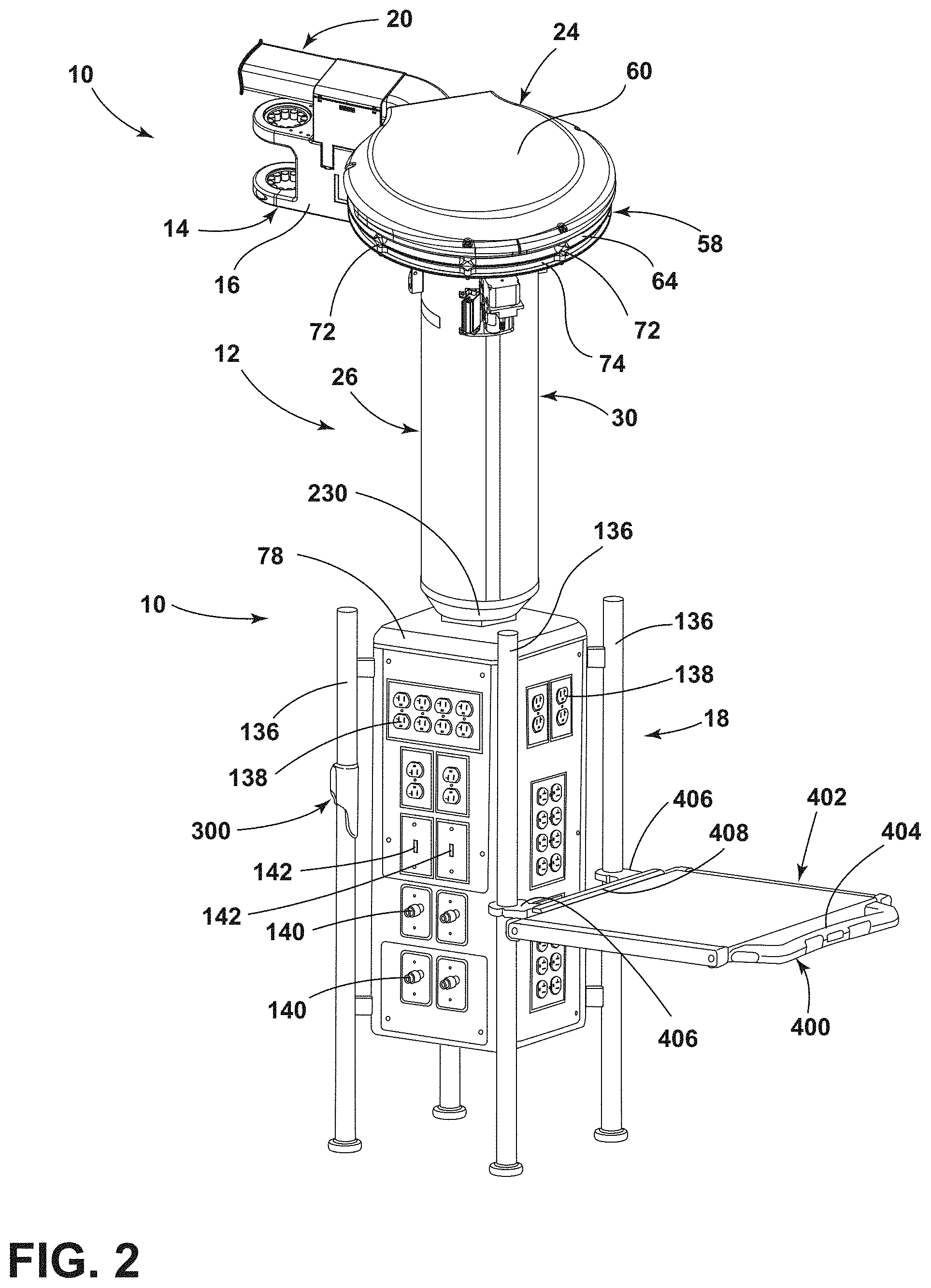 Patent US11771611 Figure 3 – Vertically adjustable boom head and cable management therefor