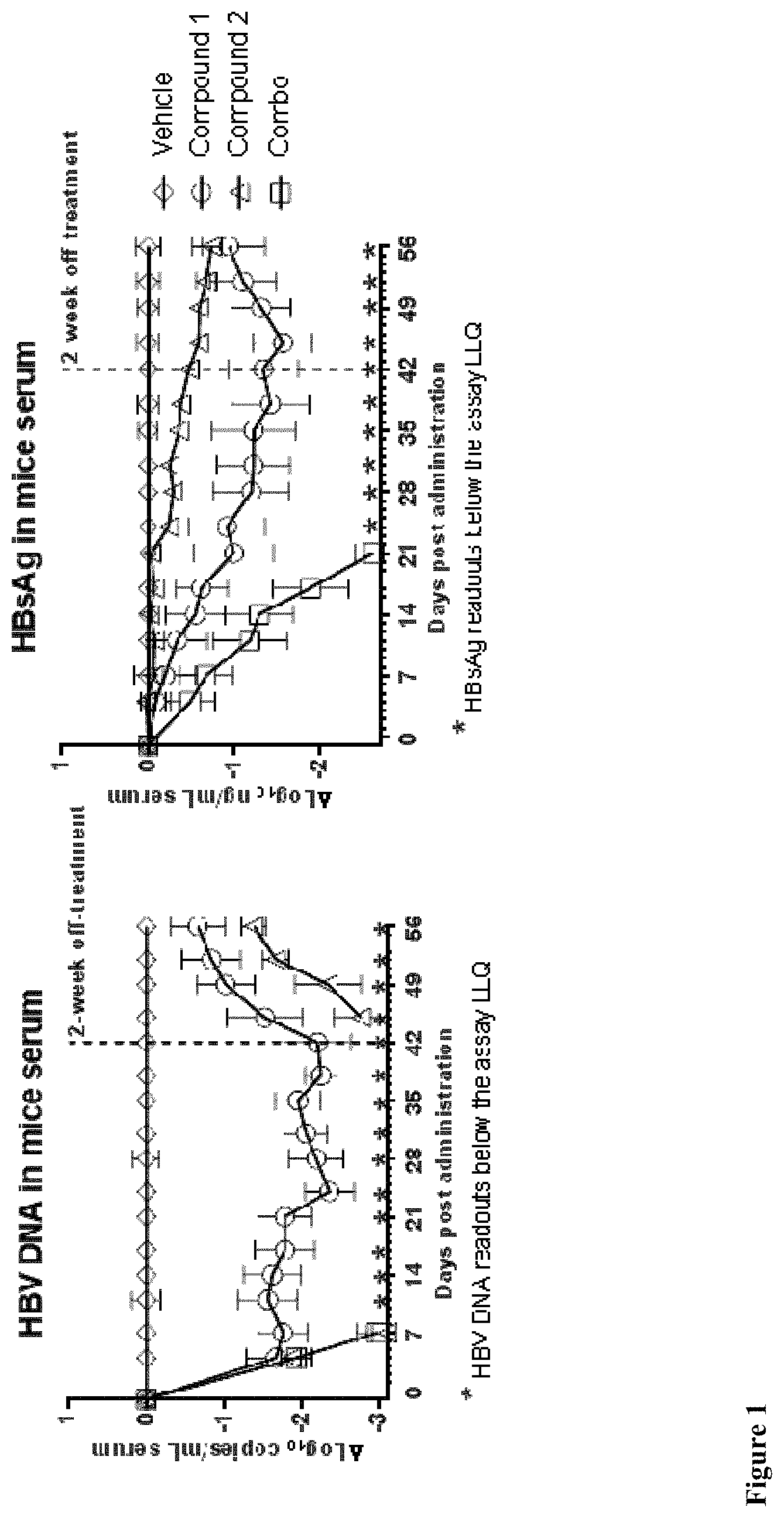 Patent US11771699 Figure 1 – Combined treatment with a TLR7 agonist and an HBV capsid assembly inhibitor