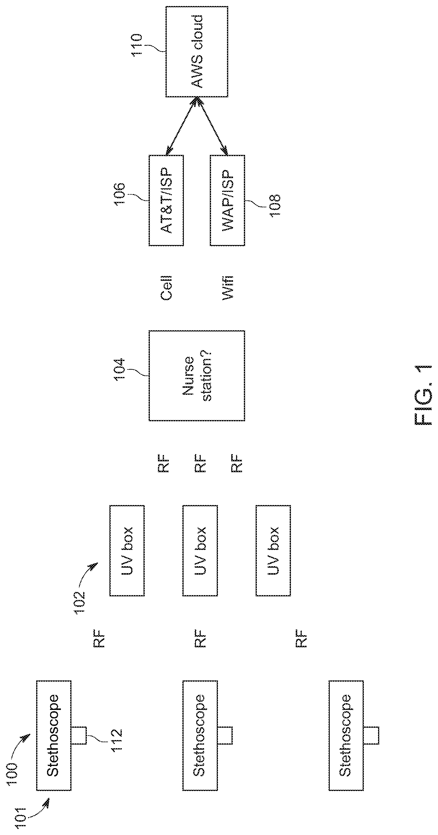 Patent US11771785 — Untethered disenfecting stethoscope system — Figure 1