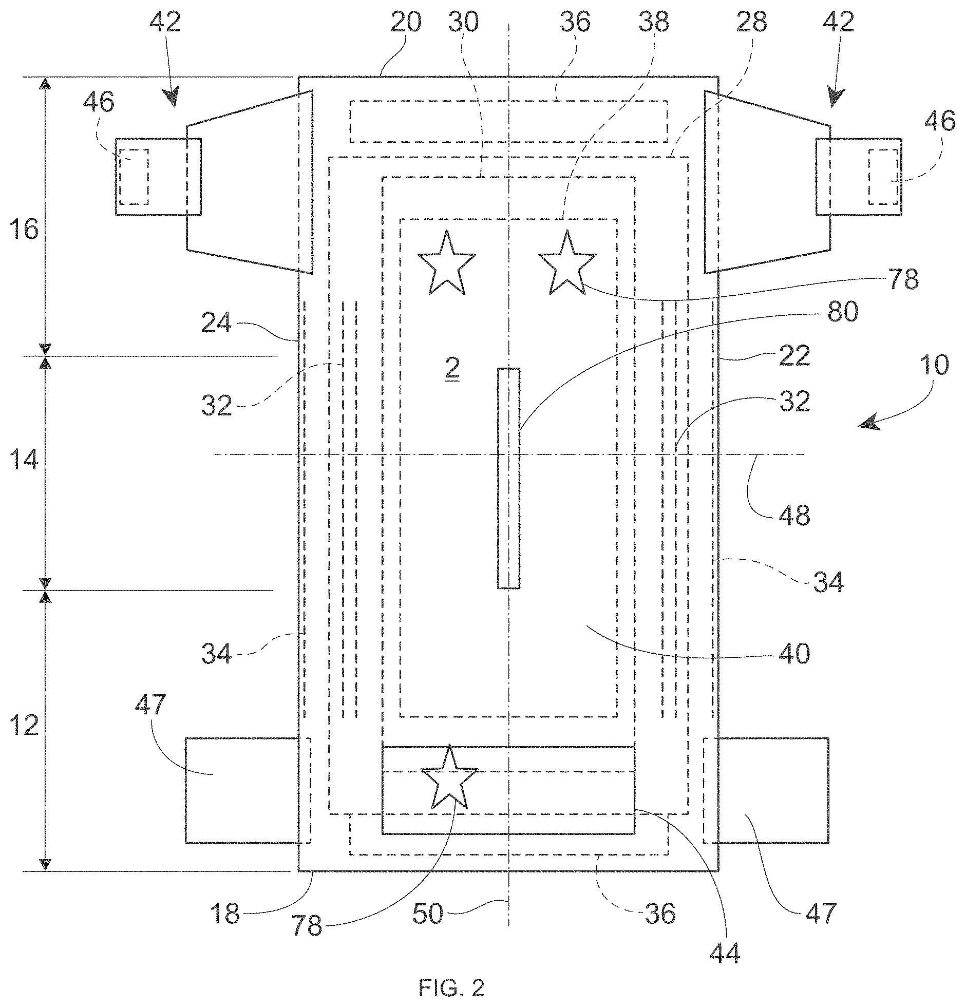 Patent US11771797 Figure 2 – Absorbent article with topsheet treated to reduce surfactant migration