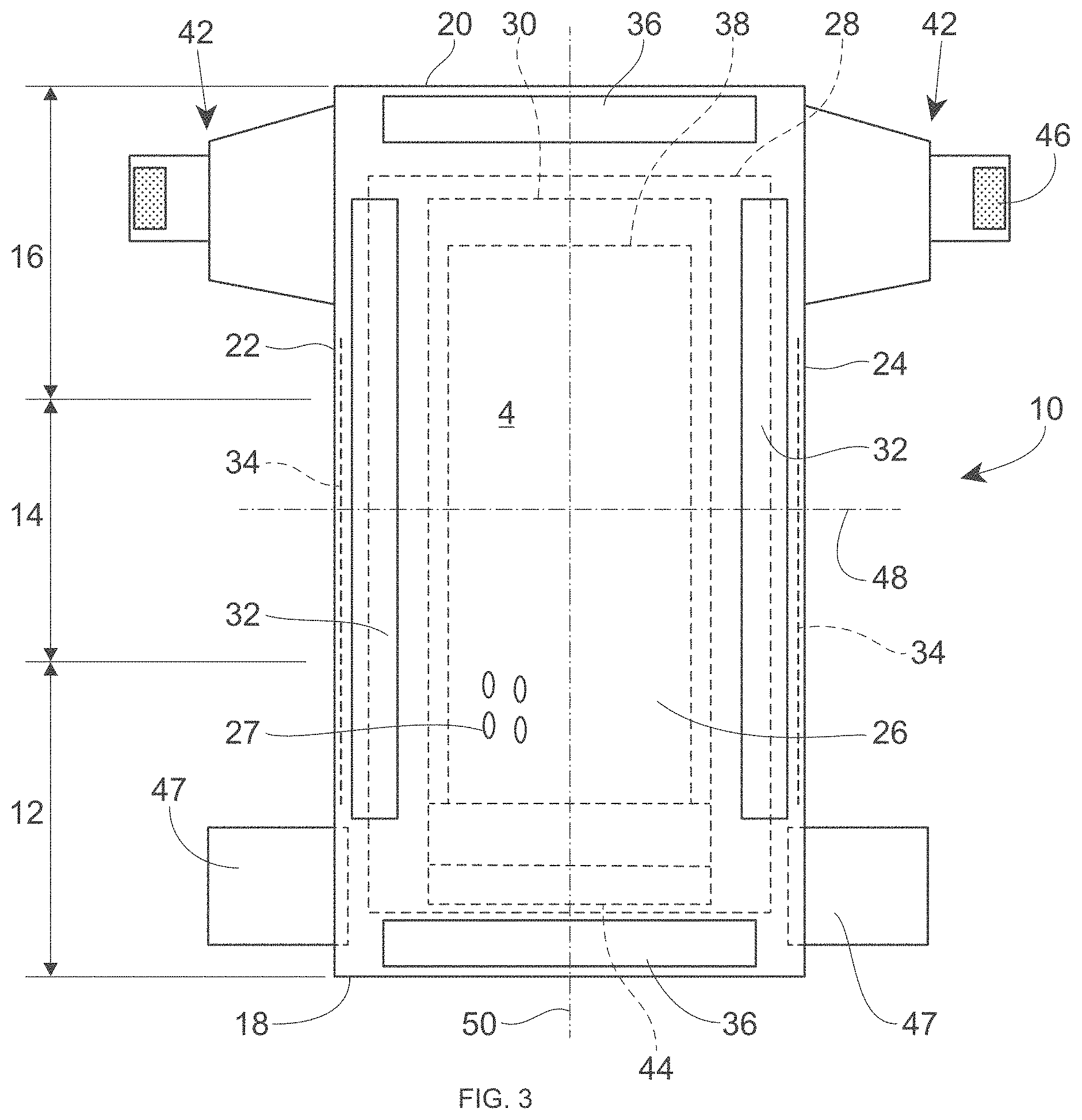 Patent US11771797 Figure 3 – Absorbent article with topsheet treated to reduce surfactant migration