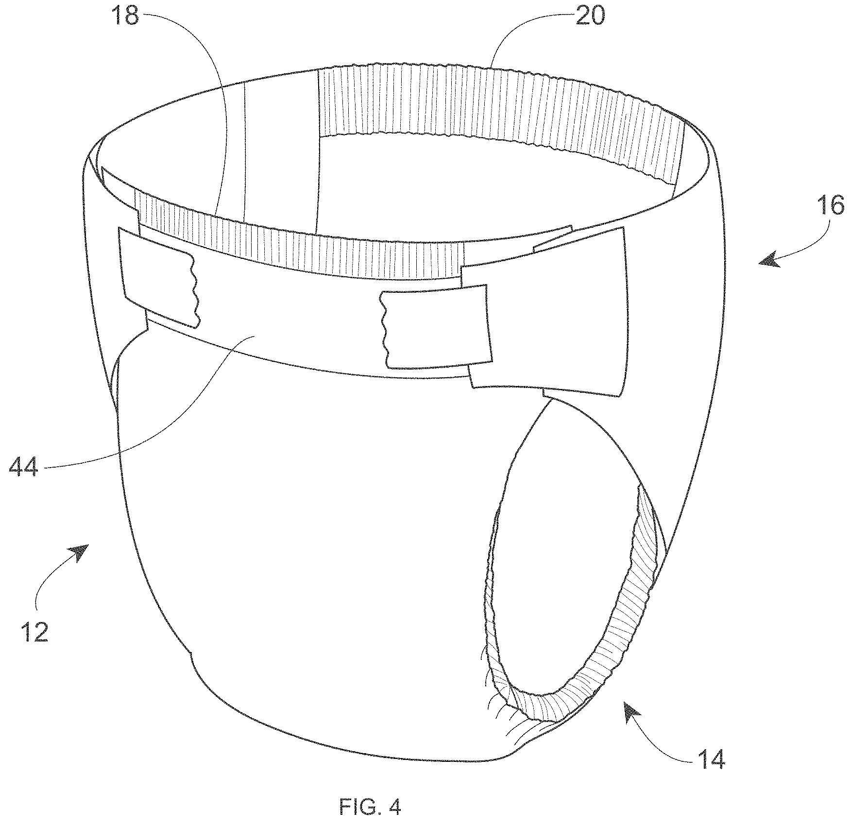 Patent US11771797 Figure 4 – Absorbent article with topsheet treated to reduce surfactant migration