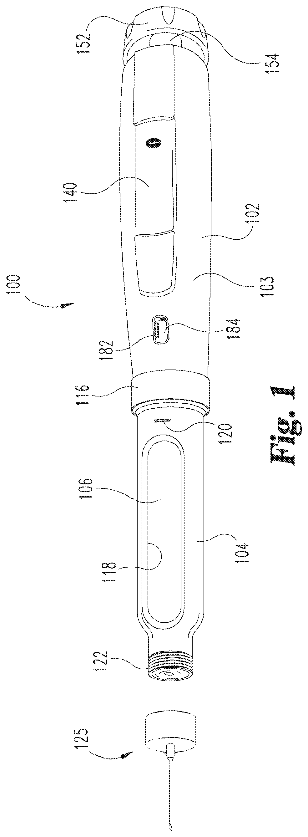 Patent US11771828 Figure 1 – Medication delivery device with mechanical locking system