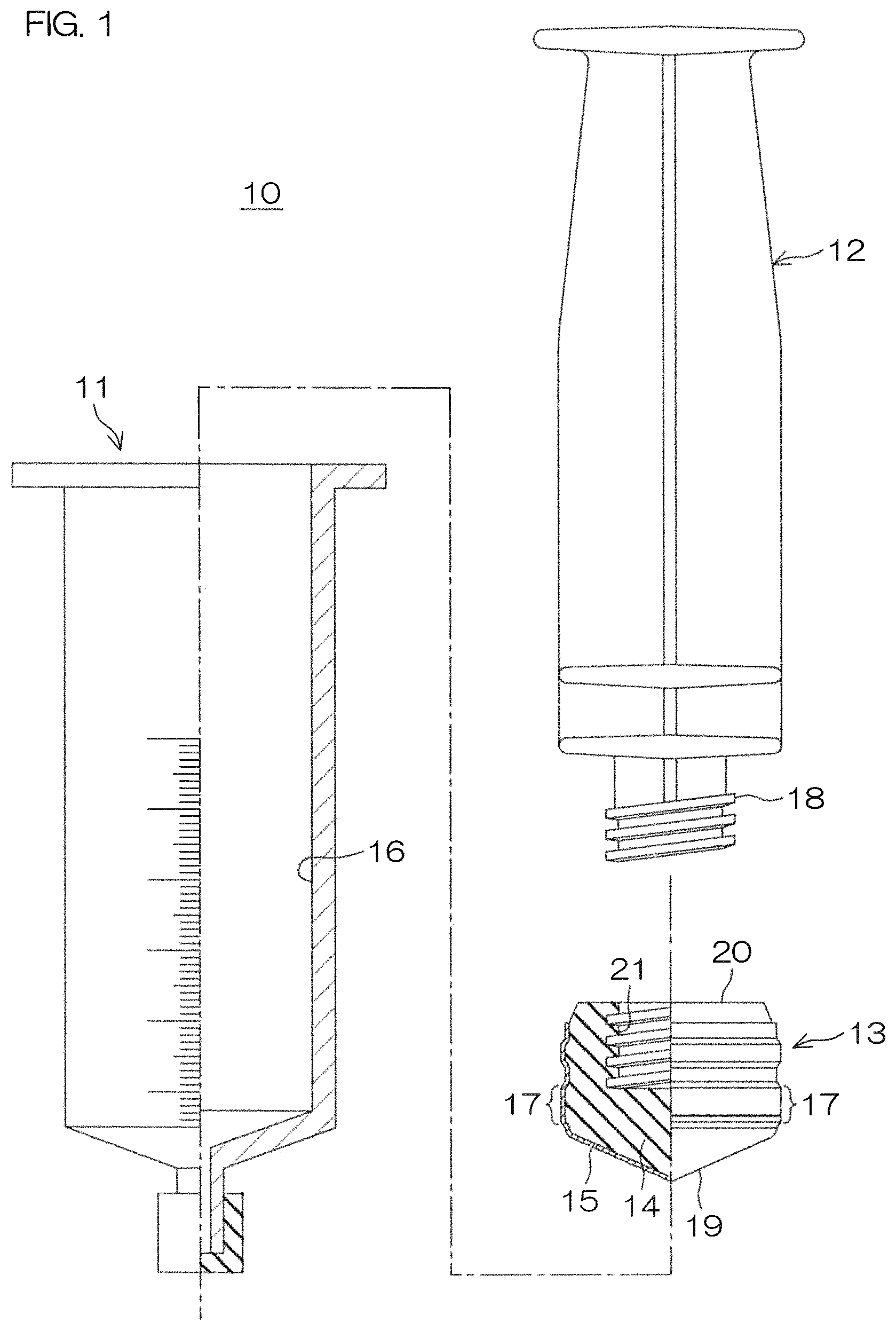 Patent US11771833 — Medical syringe, gasket to be used for syringe, and gasket production method — Figure 1