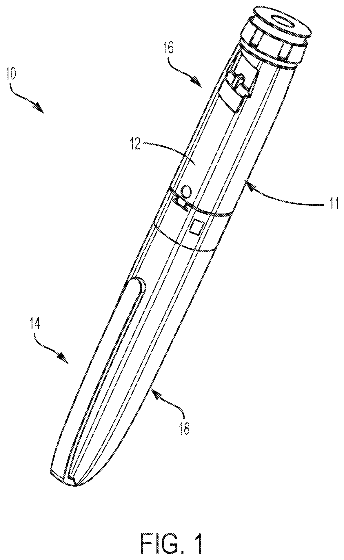Patent US11771837 — Medication delivery device with sensing system — Figure 1
