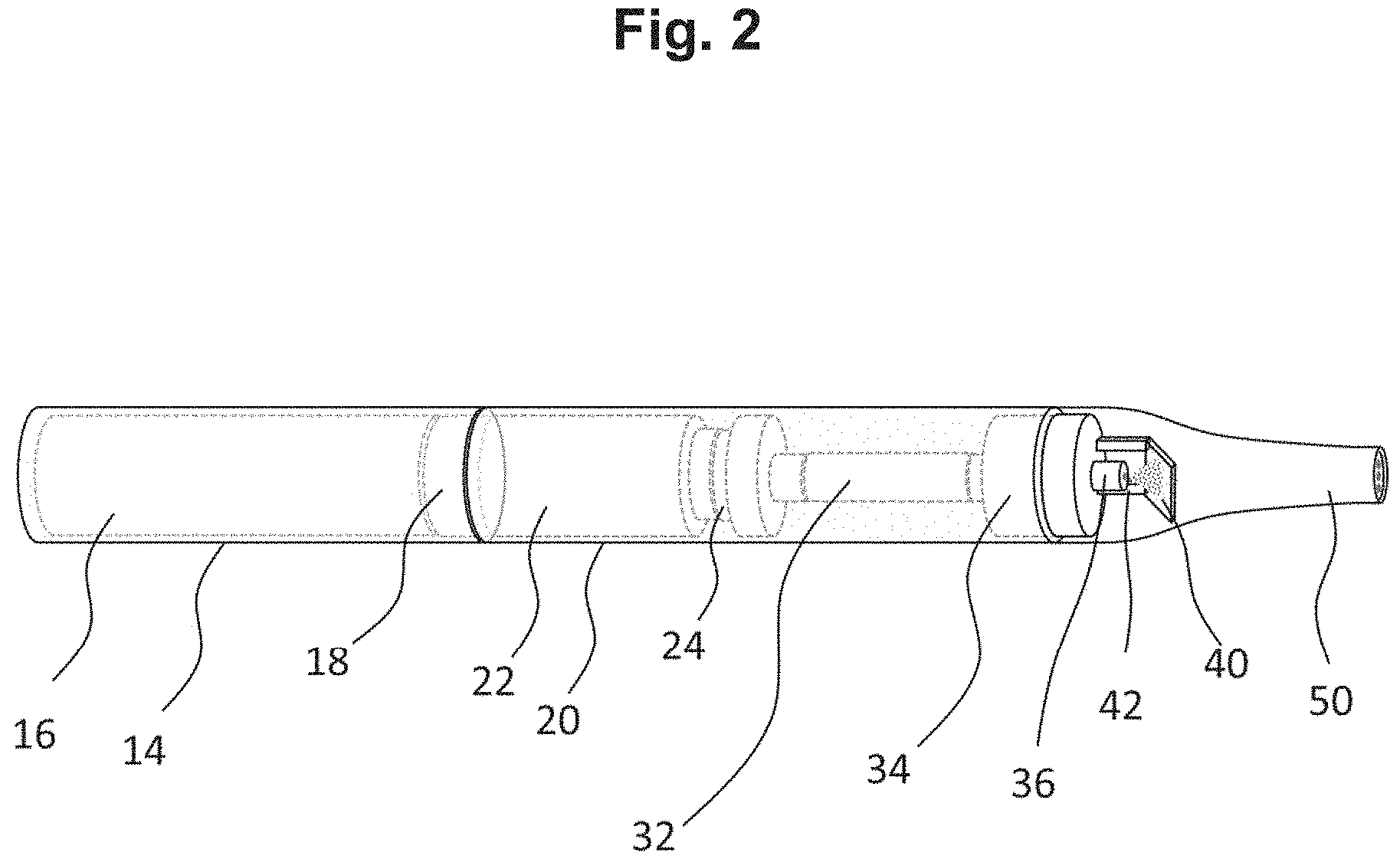 Patent US11771854 Figure 2 – Vaporizer including a heater assembly and delivery device