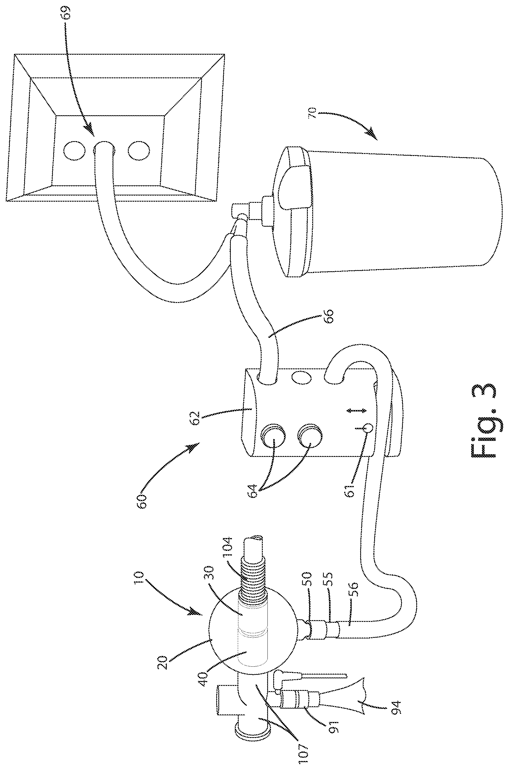 Patent US11771859 Figure 3 – Liquid removal apparatus for a breathing circuit and related method of use