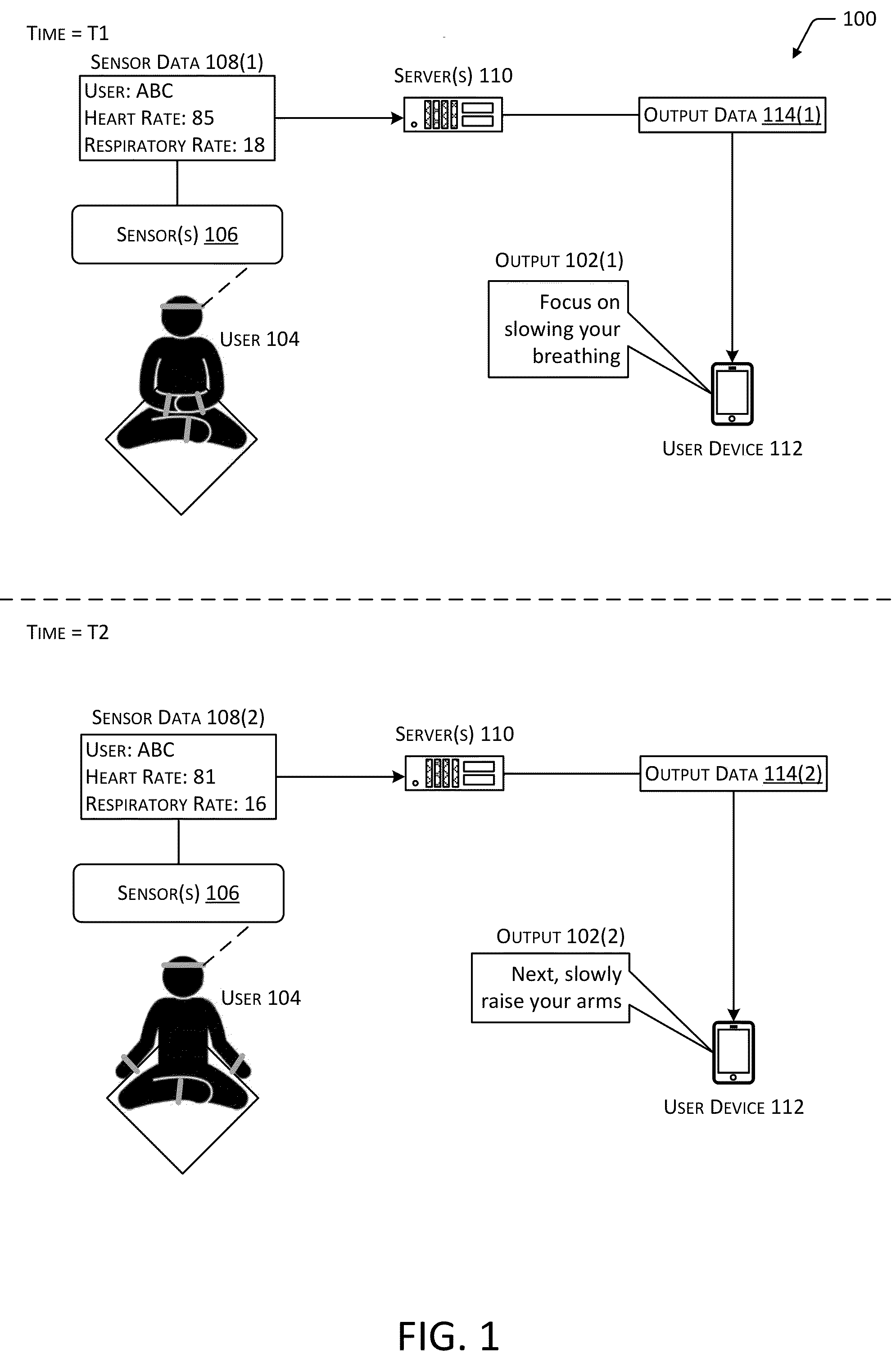 Patent US11771863 Figure 1 – Interface for guided meditation based on user interactions