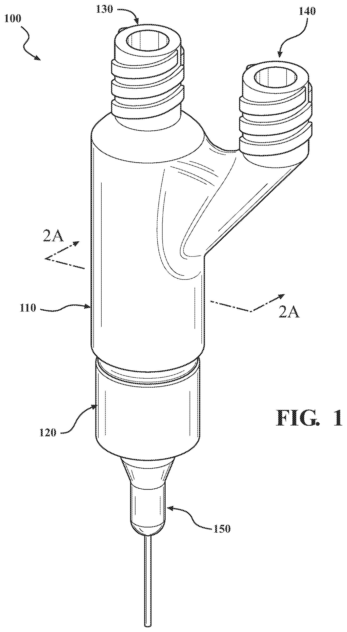 Patent US11771881 Figure 1 – Needle adapter and device for soft material extrusion of core-shell structures
