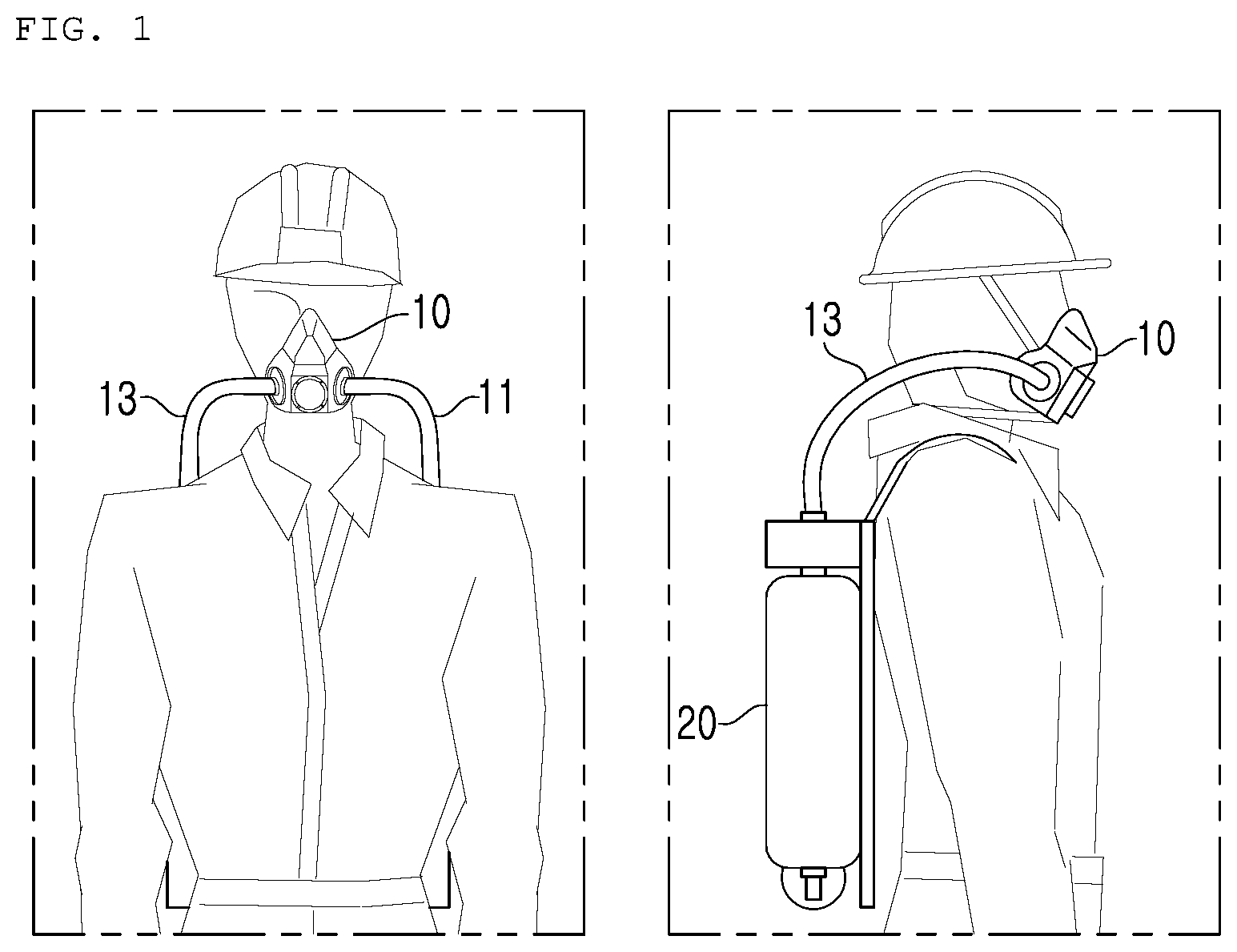Patent US11771927 Figure 1 – Rebreathing apparatus having inhaled oxygen mixing and exhaled carbon dioxide removal functions by electronic control