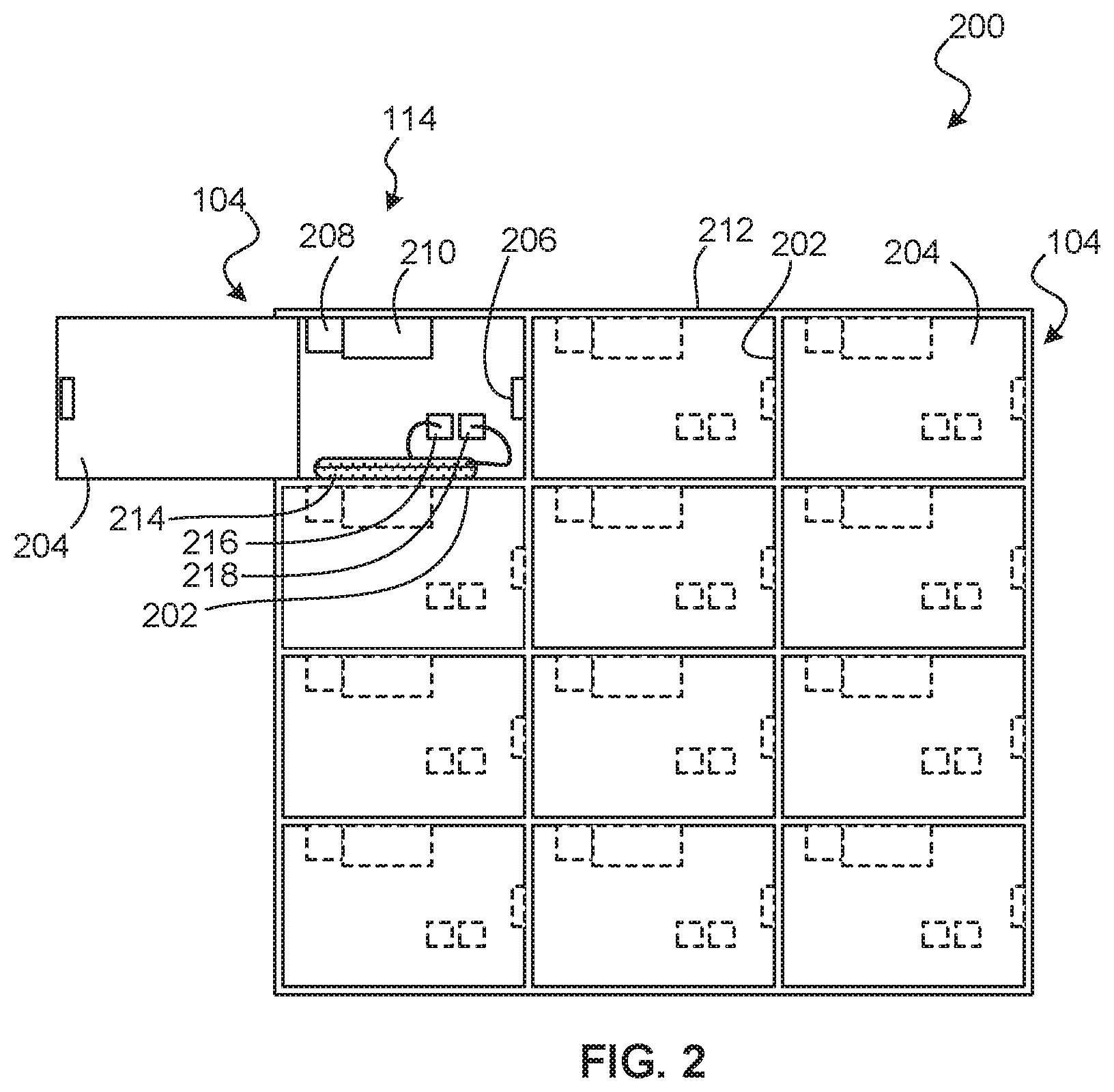 Patent US11771932 Figure 2 – Storage receptacles with fire suppression