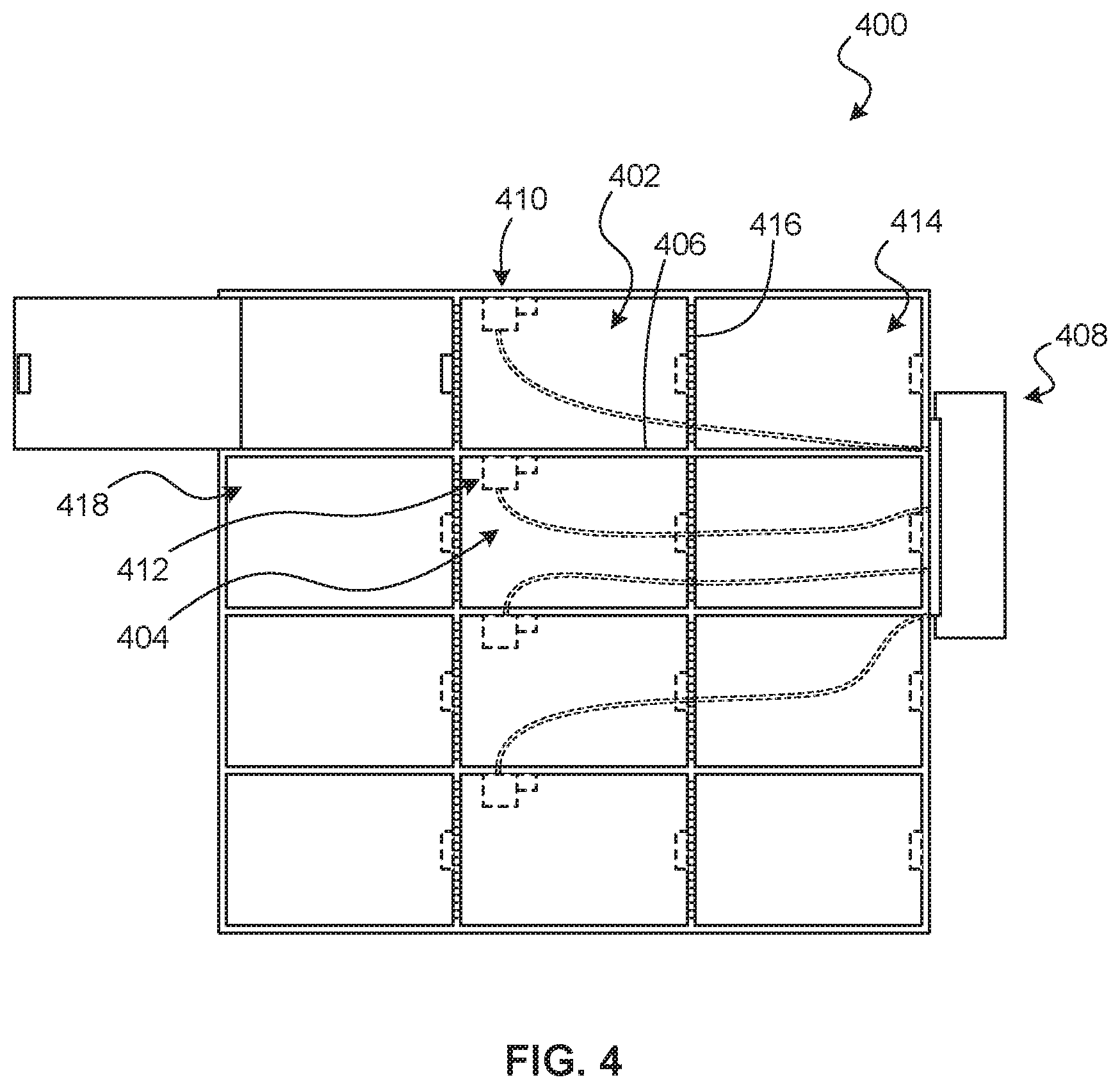 Patent US11771932 Figure 4 – Storage receptacles with fire suppression