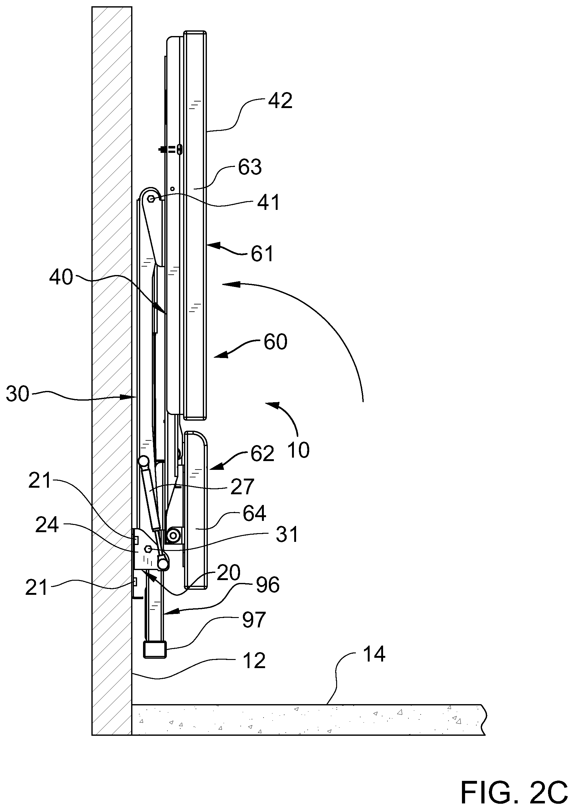 Patent US11771945 Figure 6 – Retractable wall mountable inclinable bench system
