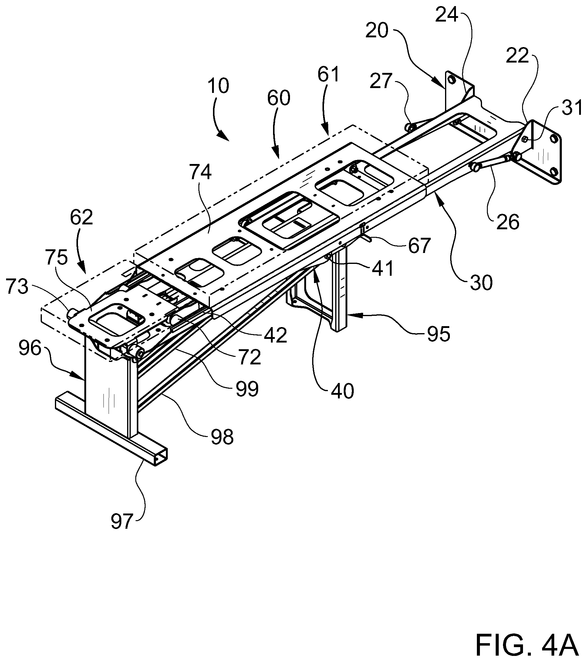 Patent US11771945 Figure 8 – Retractable wall mountable inclinable bench system