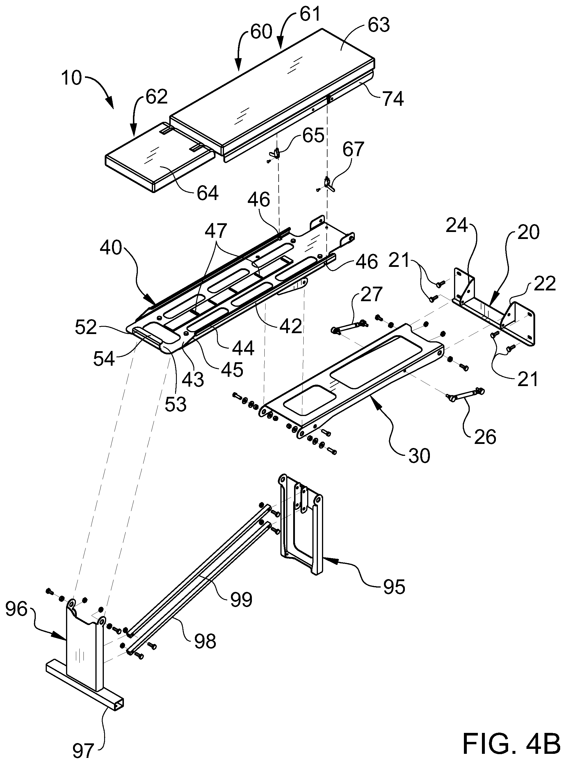 Patent US11771945 Figure 9 – Retractable wall mountable inclinable bench system