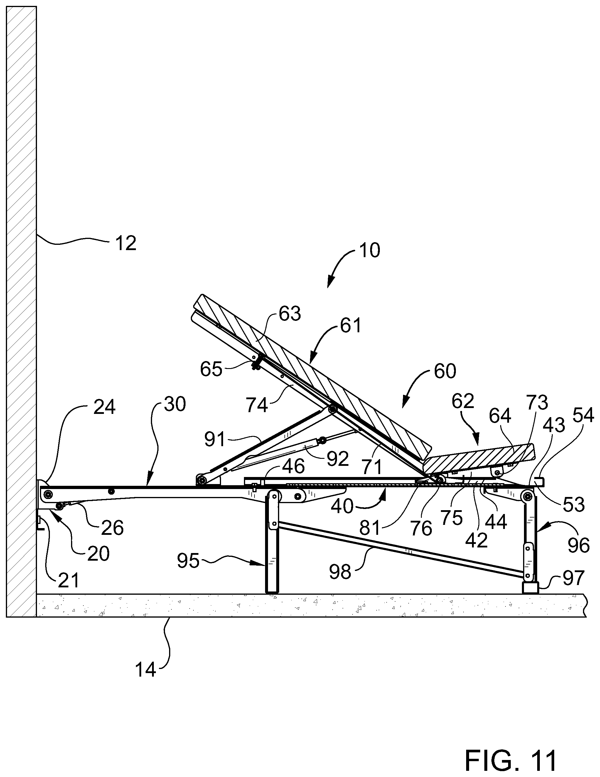 Patent US11771945 Figure 15 – Retractable wall mountable inclinable bench system