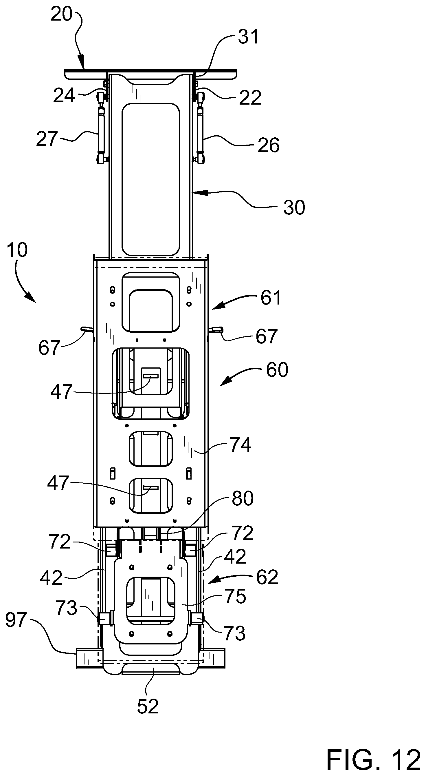 Patent US11771945 Figure 16 – Retractable wall mountable inclinable bench system