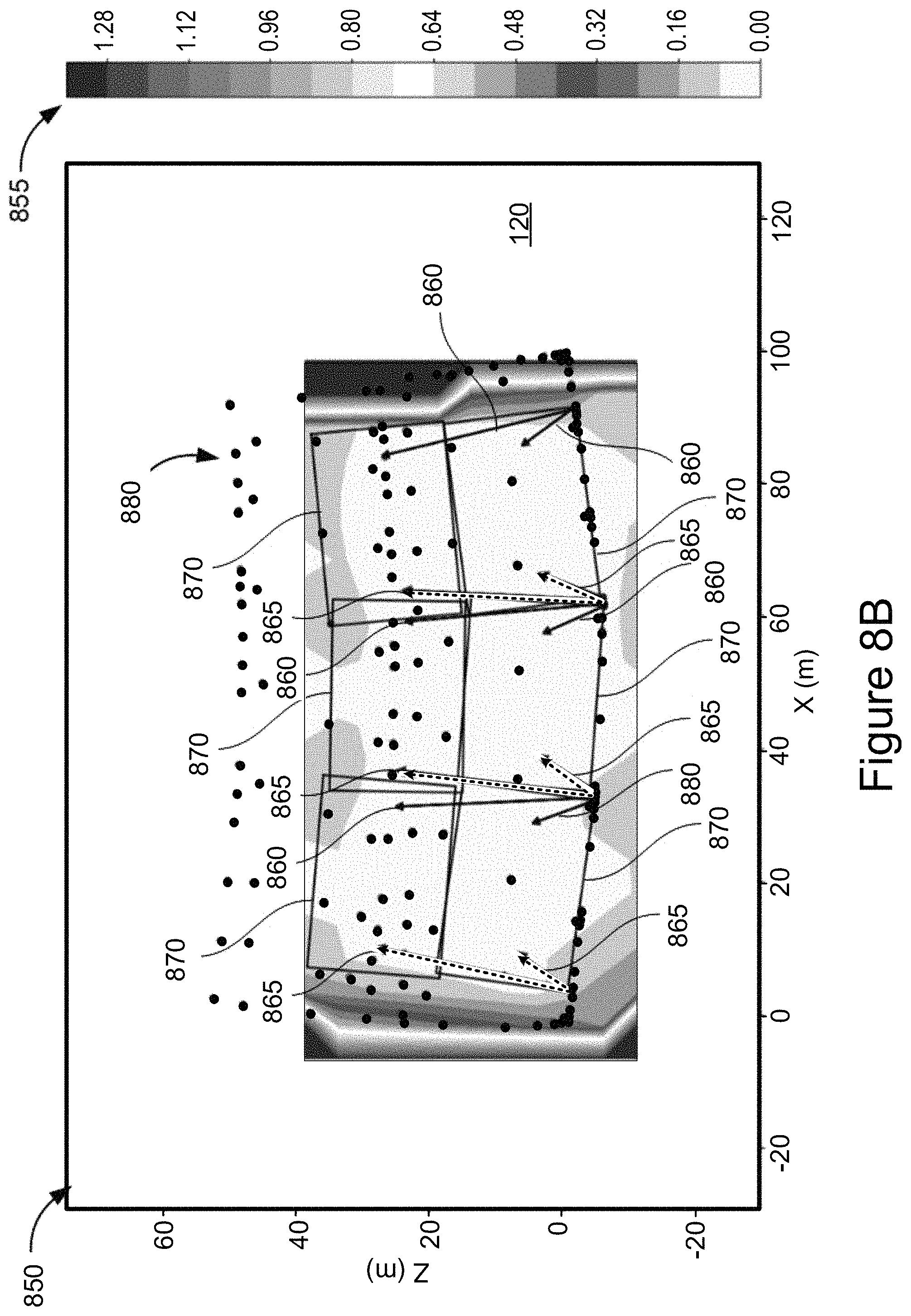 Patent US11771957 Figure 12 – Trajectory extrapolation and origin determination for objects tracked in flight