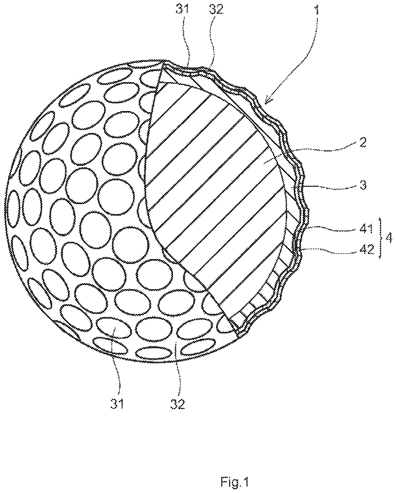 Patent US11771959 Figure 1 – Golf ball