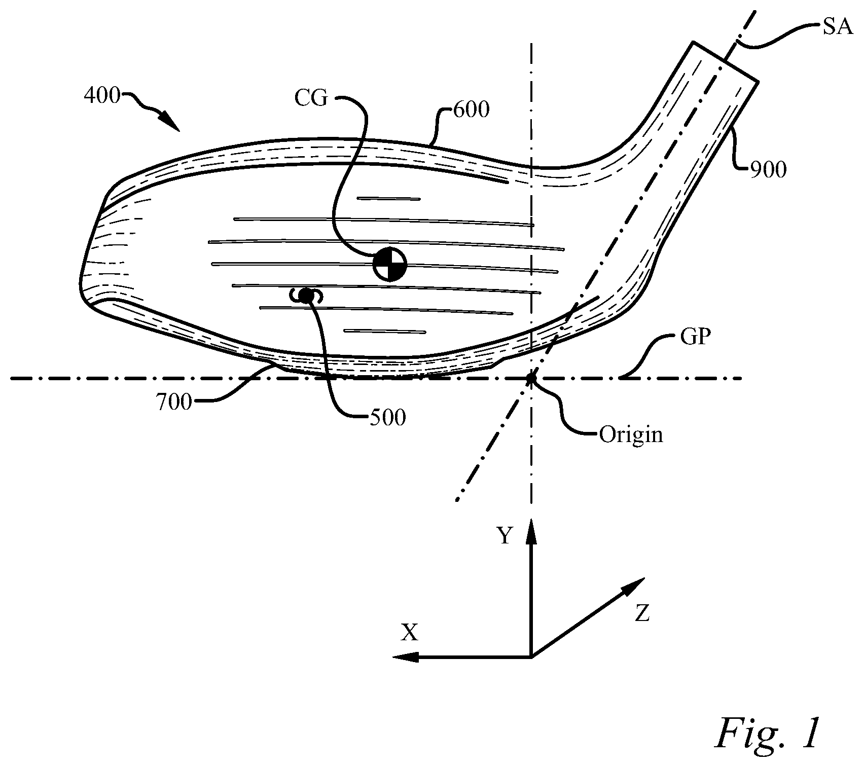 Patent US11771964 Figure 1 – Multi-material iron-type golf club head