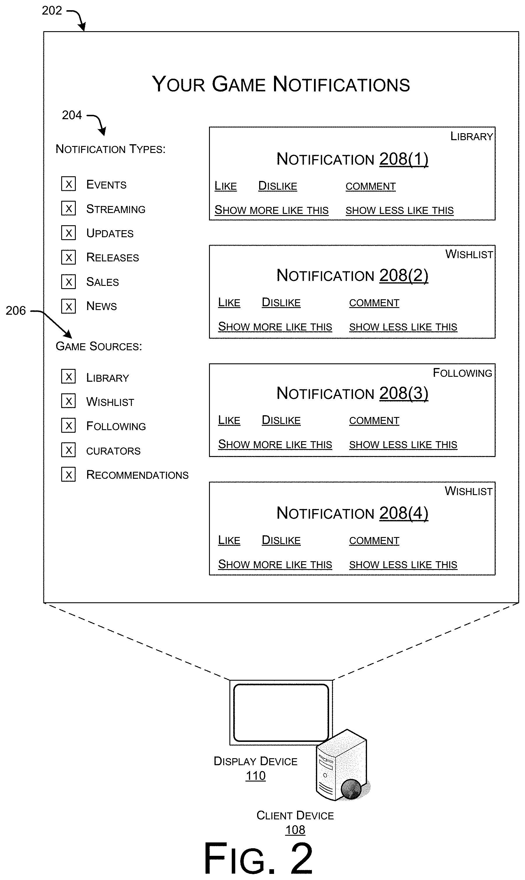 Patent US11771999 Figure 2 – Personalized game notifications
