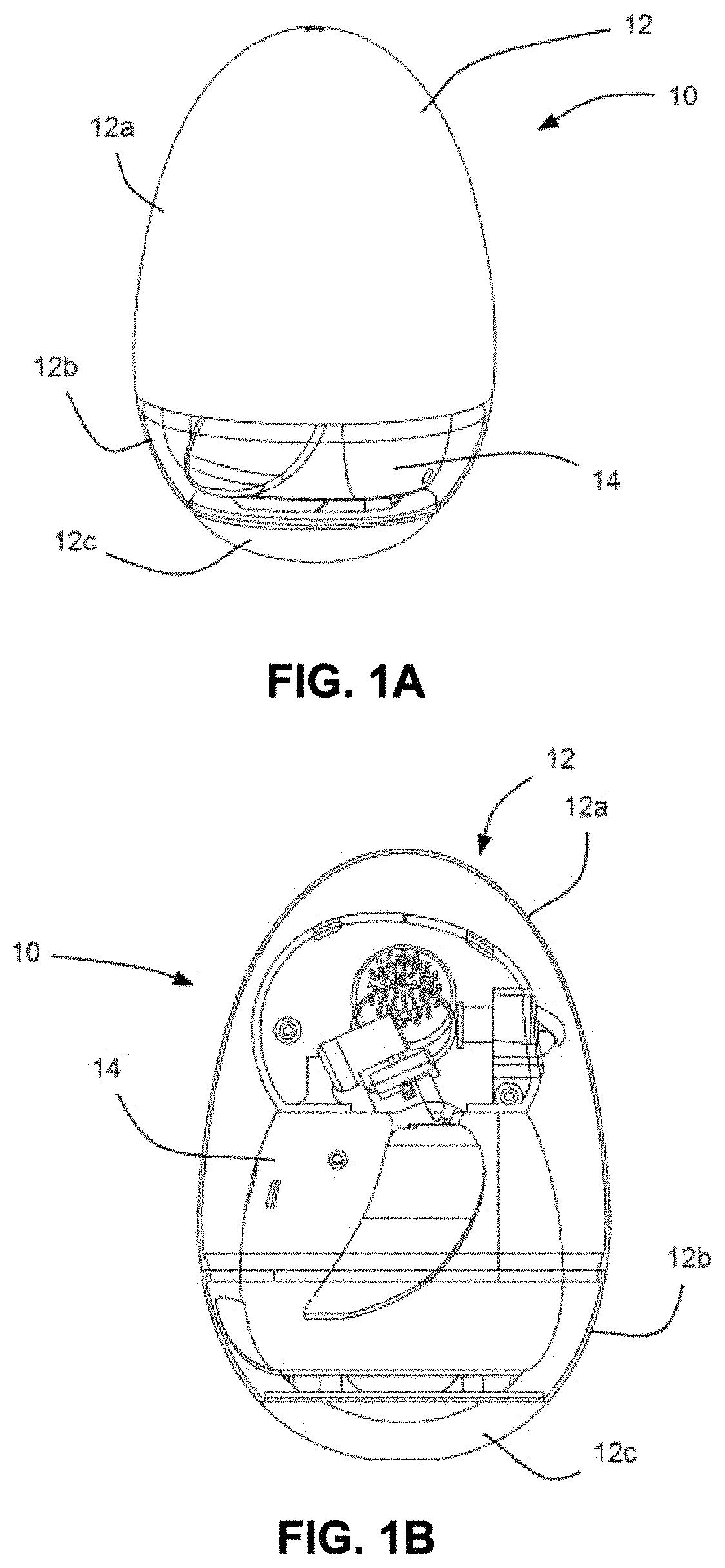 Patent US11772002 Figure 1 – Assembly with object in housing and mechanism to open housing