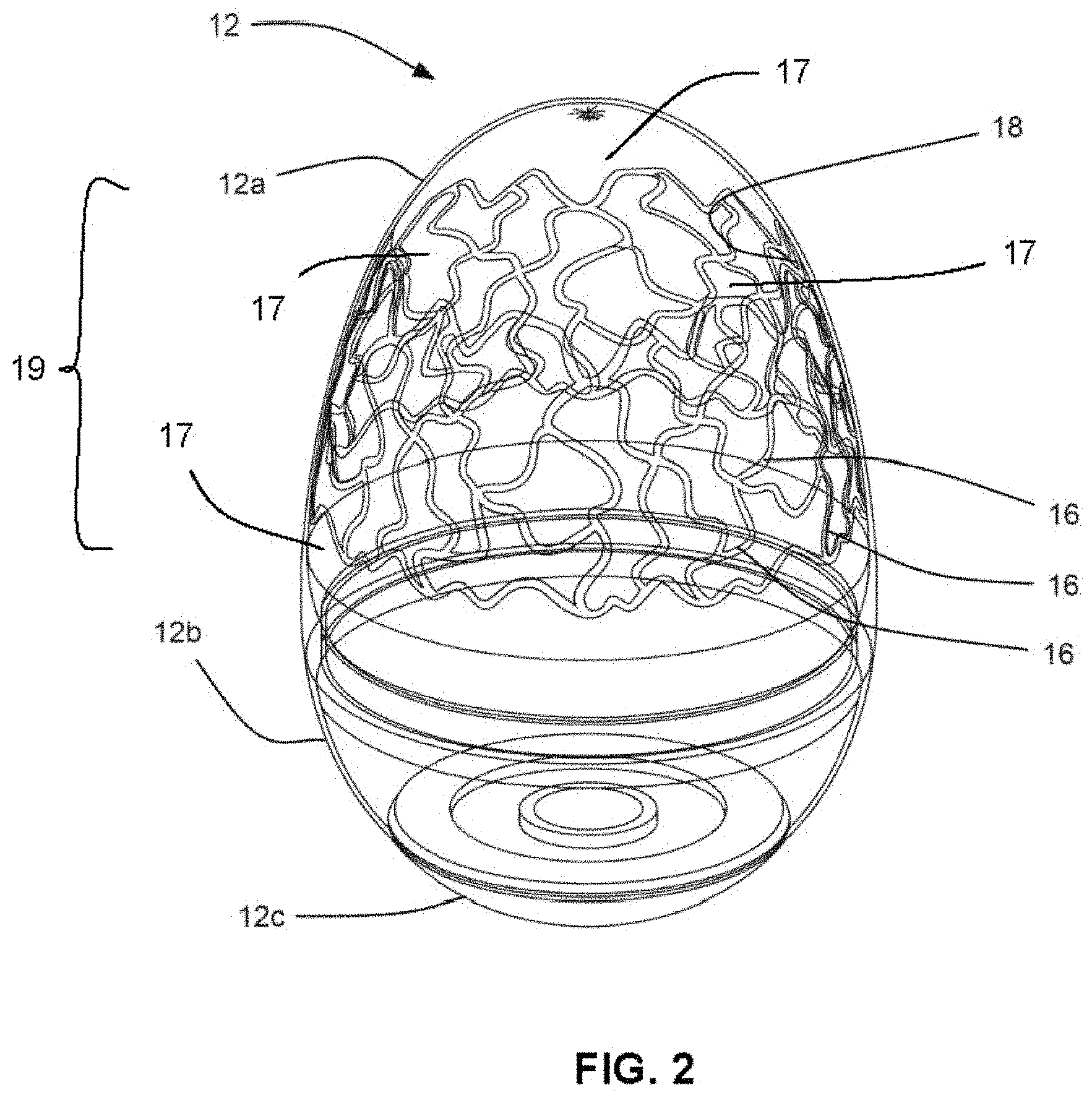 Patent US11772002 Figure 2 – Assembly with object in housing and mechanism to open housing