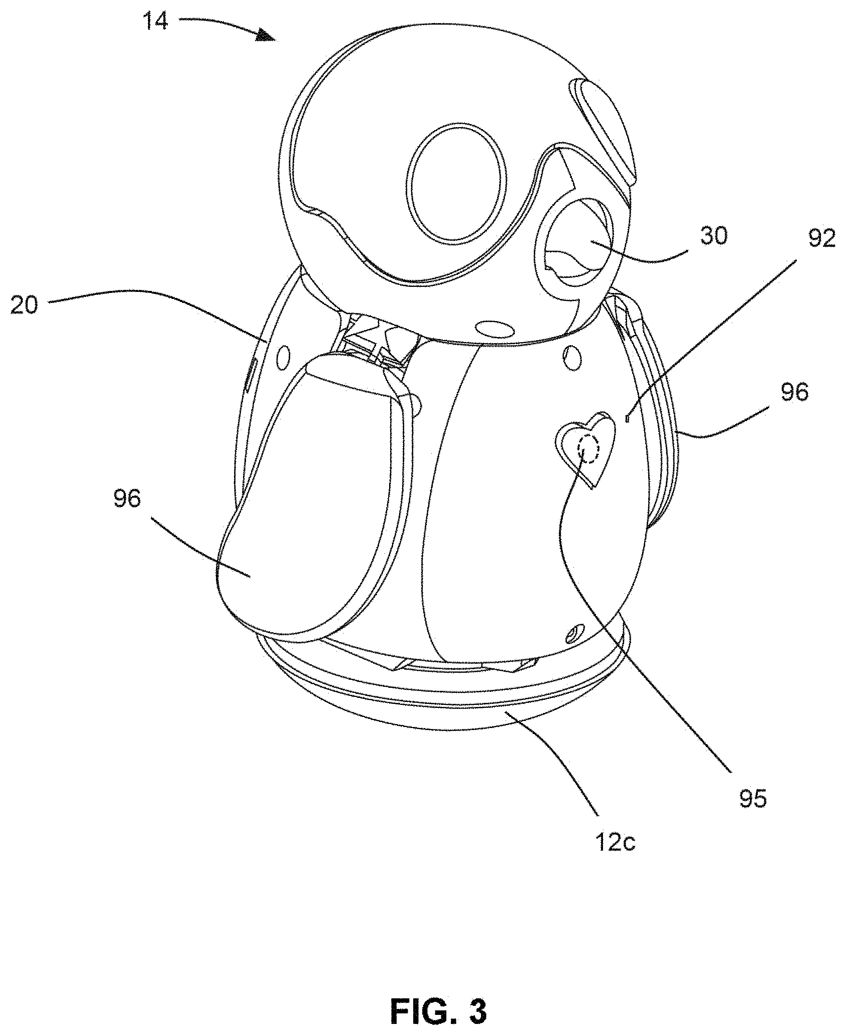 Patent US11772002 Figure 3 – Assembly with object in housing and mechanism to open housing