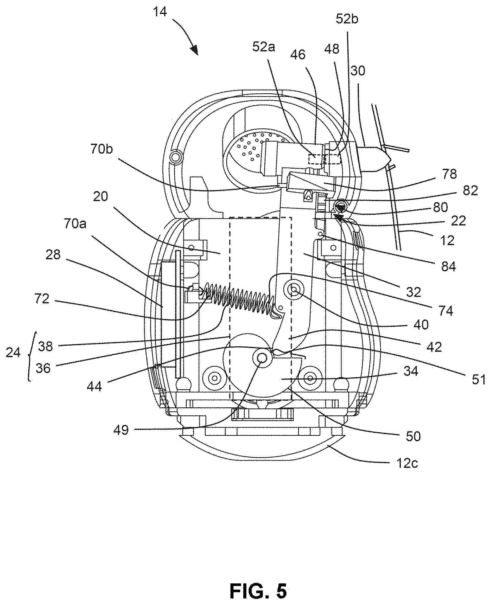 Patent US11772002 Figure 5 – Assembly with object in housing and mechanism to open housing