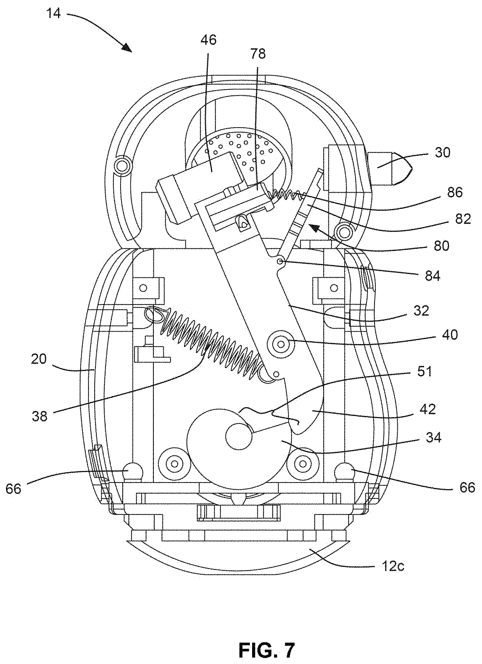 Patent US11772002 Figure 7 – Assembly with object in housing and mechanism to open housing