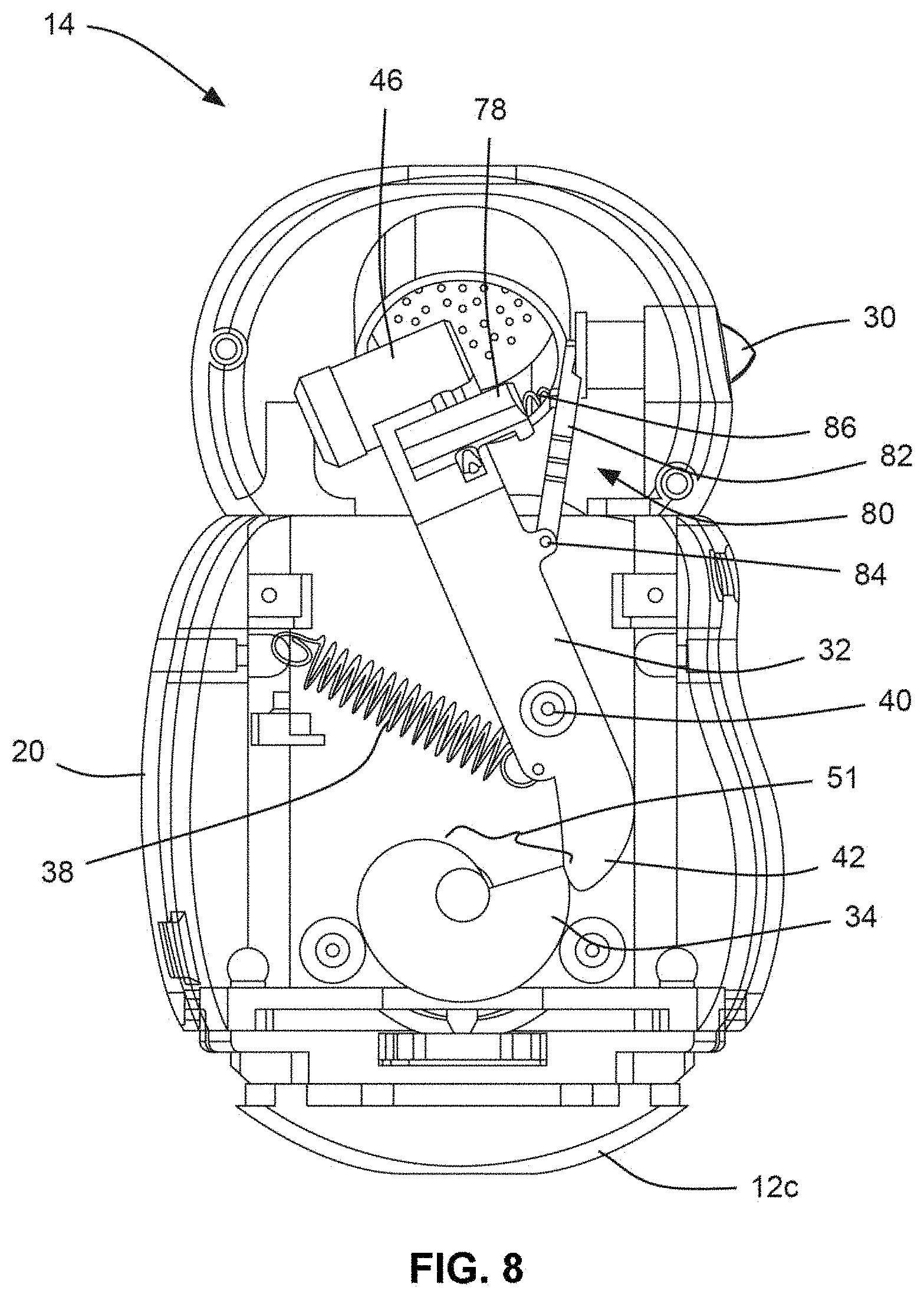 Patent US11772002 Figure 8 – Assembly with object in housing and mechanism to open housing