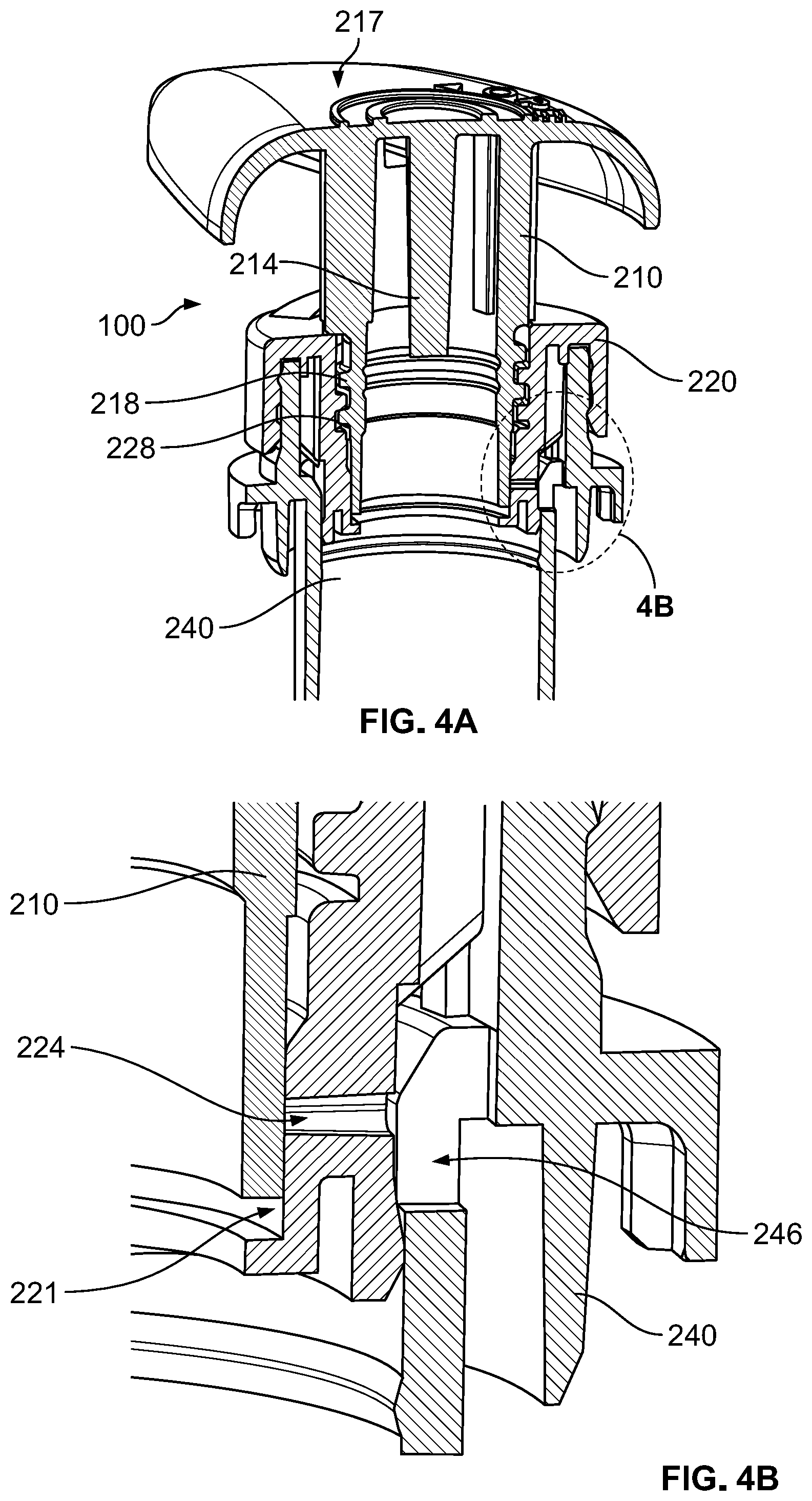 Patent US11772112 Figure 4 – Down-locked pump with chaplet vent and beaded seal