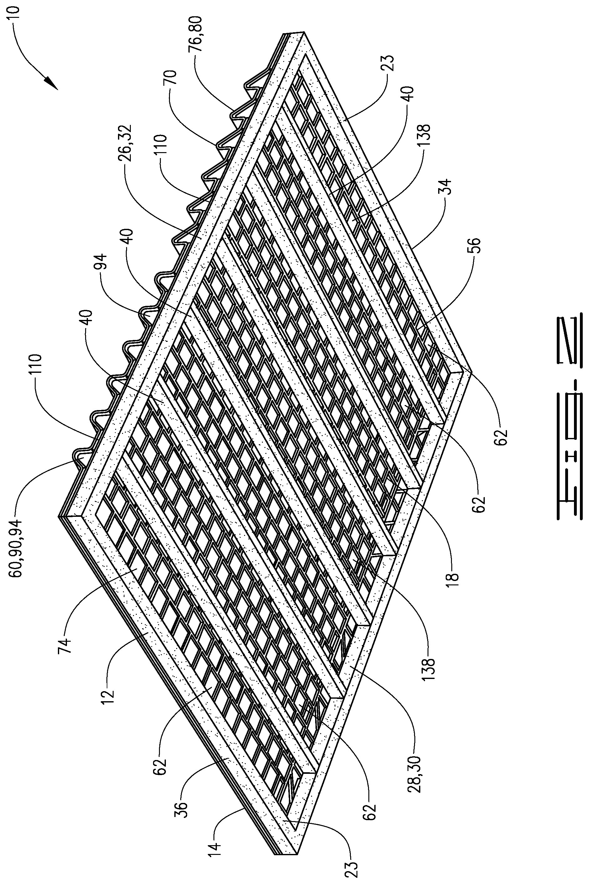 Patent US11772130 Figure 2 – Shaker screen assembly with undulation sealing tabs
